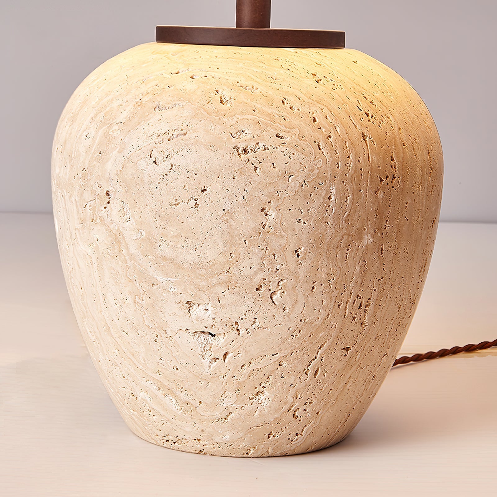 Cazorus Globular Travertine Table Lamp-Neutral Decor