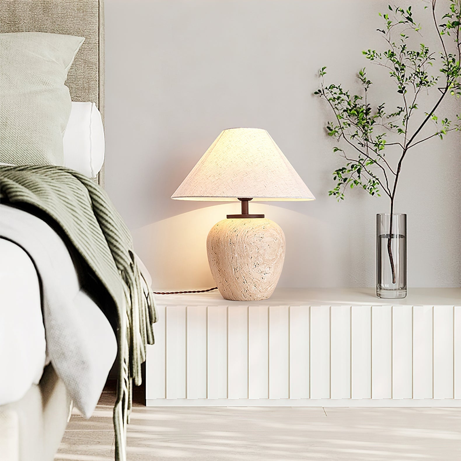 Cazorus Globular Travertine Table Lamp-Neutral Decor
