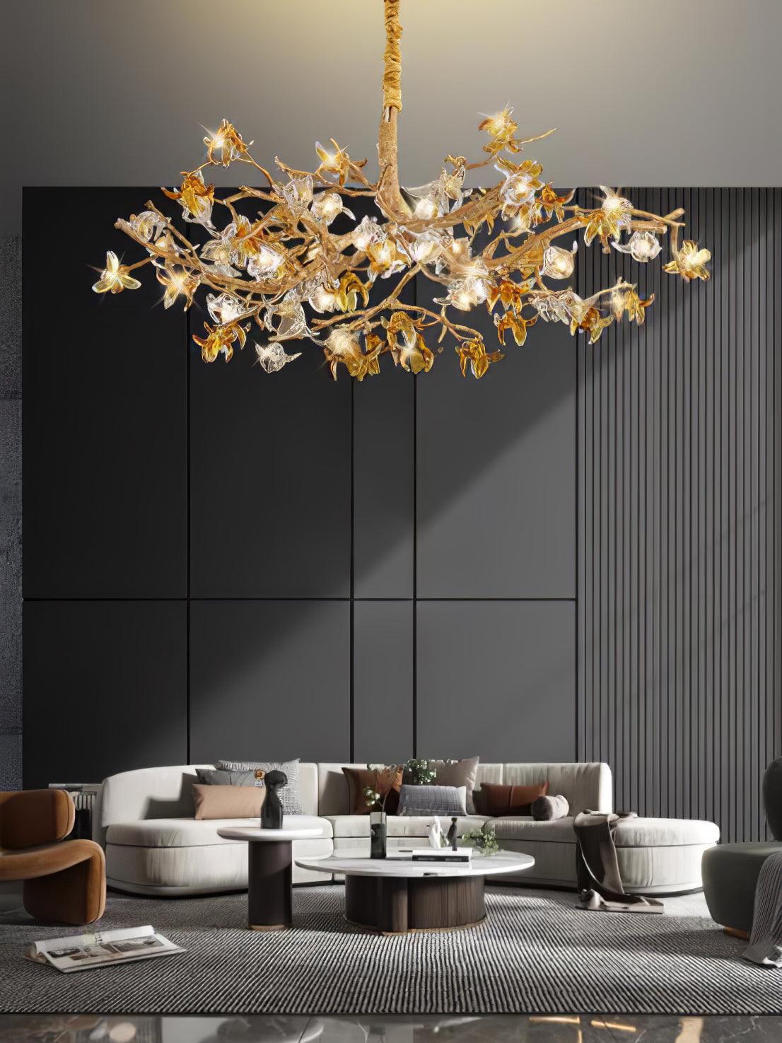 Ulfuvye Postmodern Luxury Branch Brass Crystal Chandelier-Neutral Decor