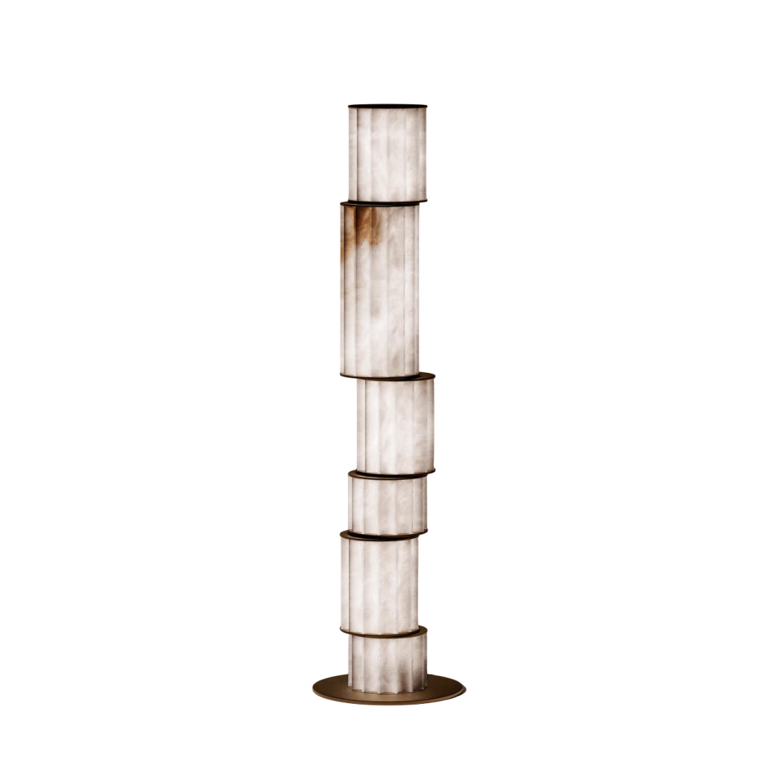 Apadana Alabaster Floor Lamp in a minimalist living room setting.