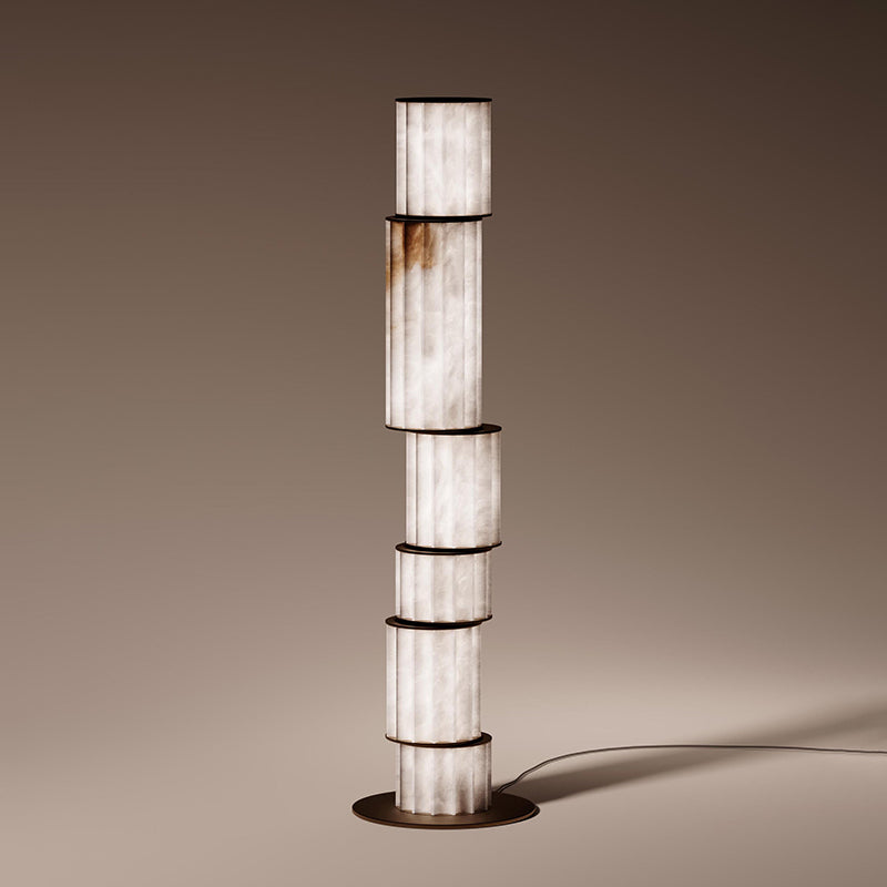 Diagram showing the dimensions of the Apadana floor lamp: 11.8" diameter and 45.3" height.