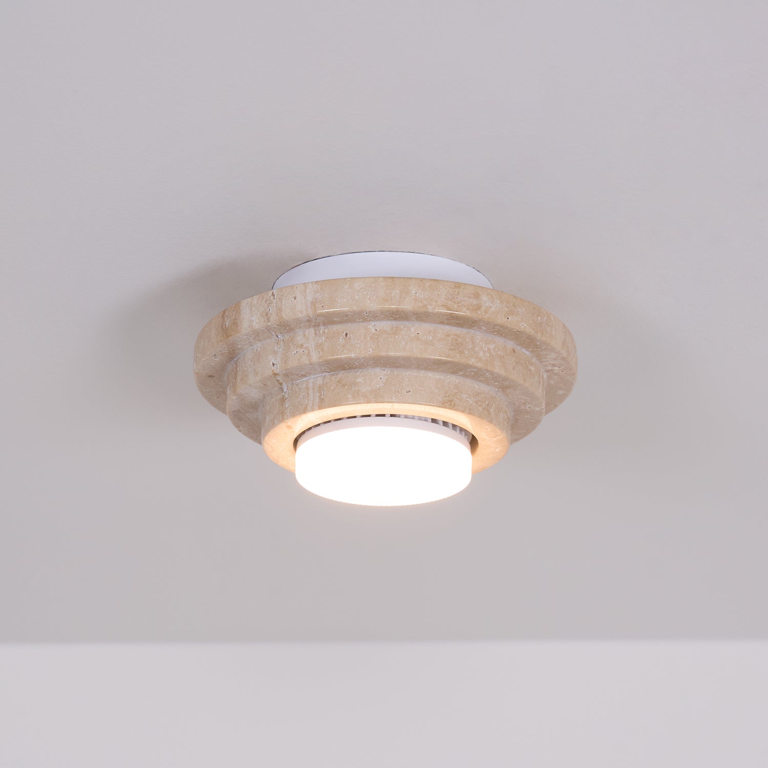 Zadoraris Tiered-Disc Travertine Ceiling Light-Neutral Decor