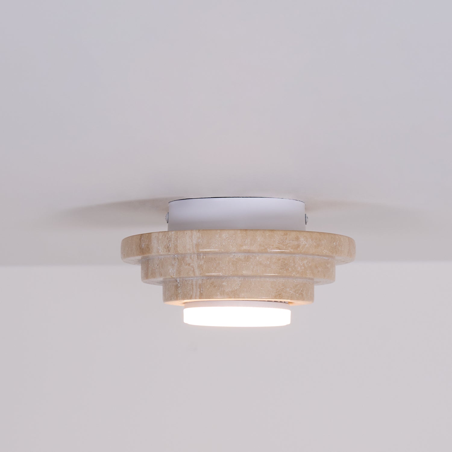 Zadoraris Tiered-Disc Travertine Ceiling Light-Neutral Decor