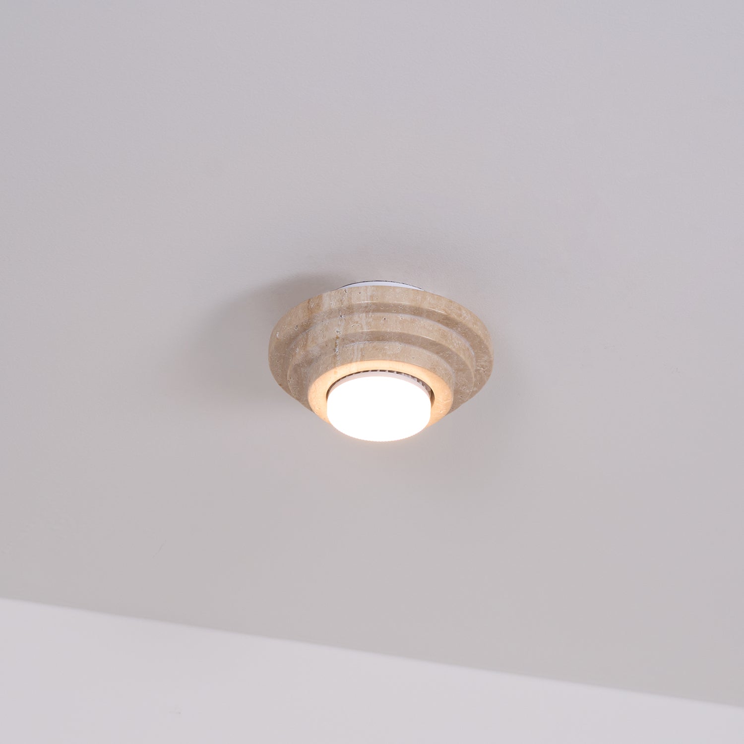 Zadoraris Tiered-Disc Travertine Ceiling Light-Neutral Decor