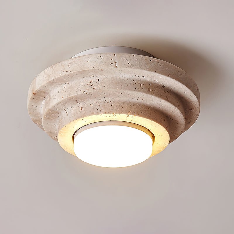 Zadoraris Tiered-Disc Travertine Ceiling Light-Neutral Decor