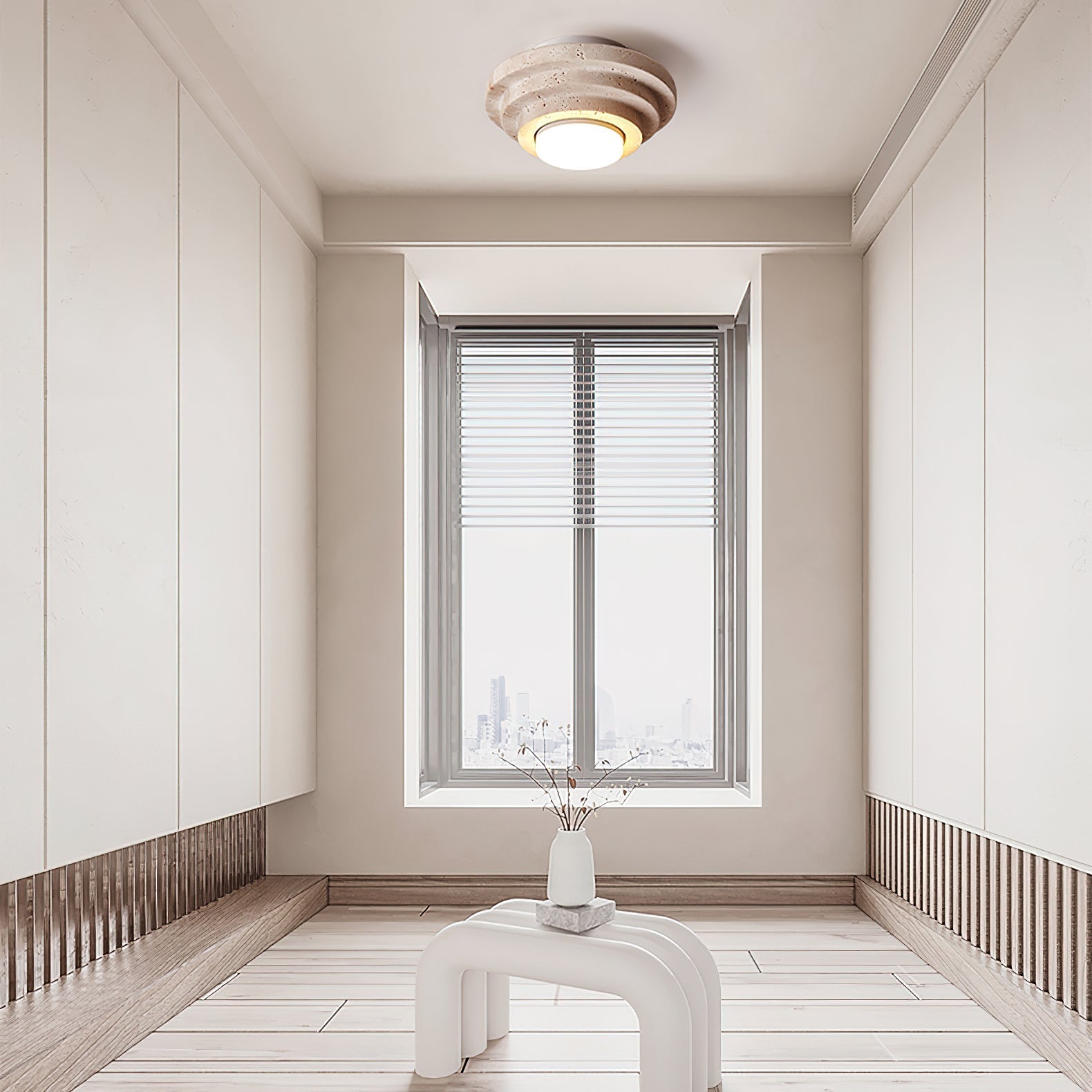 Zadoraris Tiered-Disc Travertine Ceiling Light-Neutral Decor