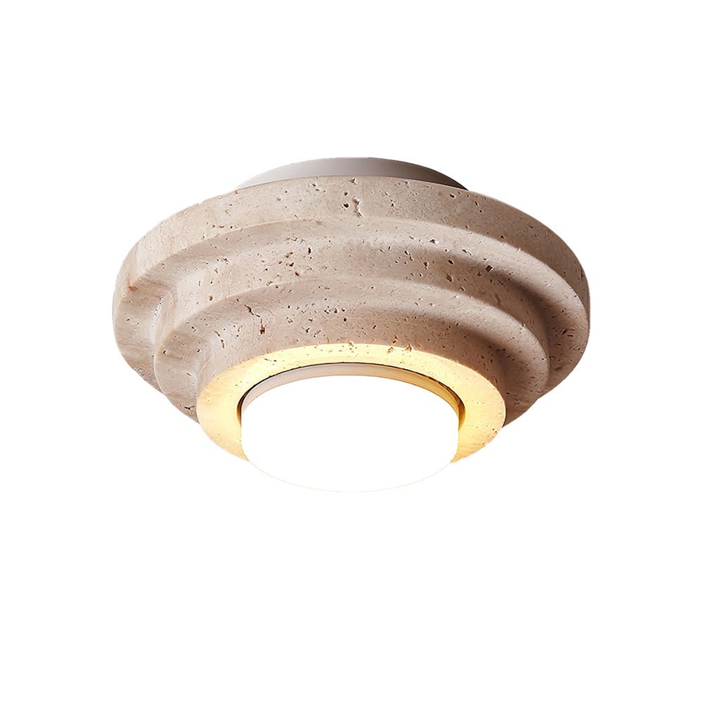 Zadoraris Tiered-Disc Travertine Ceiling Light-Neutral Decor