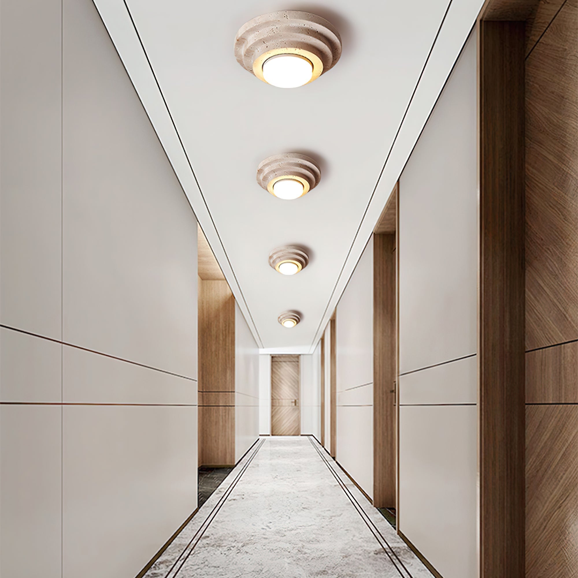 Zadoraris Tiered-Disc Travertine Ceiling Light-Neutral Decor