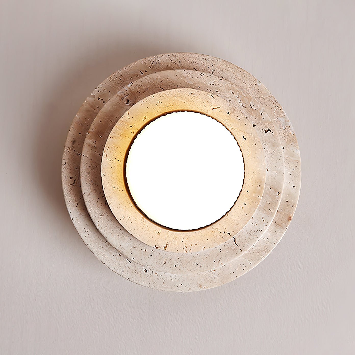 Zadoraris Tiered-Disc Travertine Ceiling Light-Neutral Decor