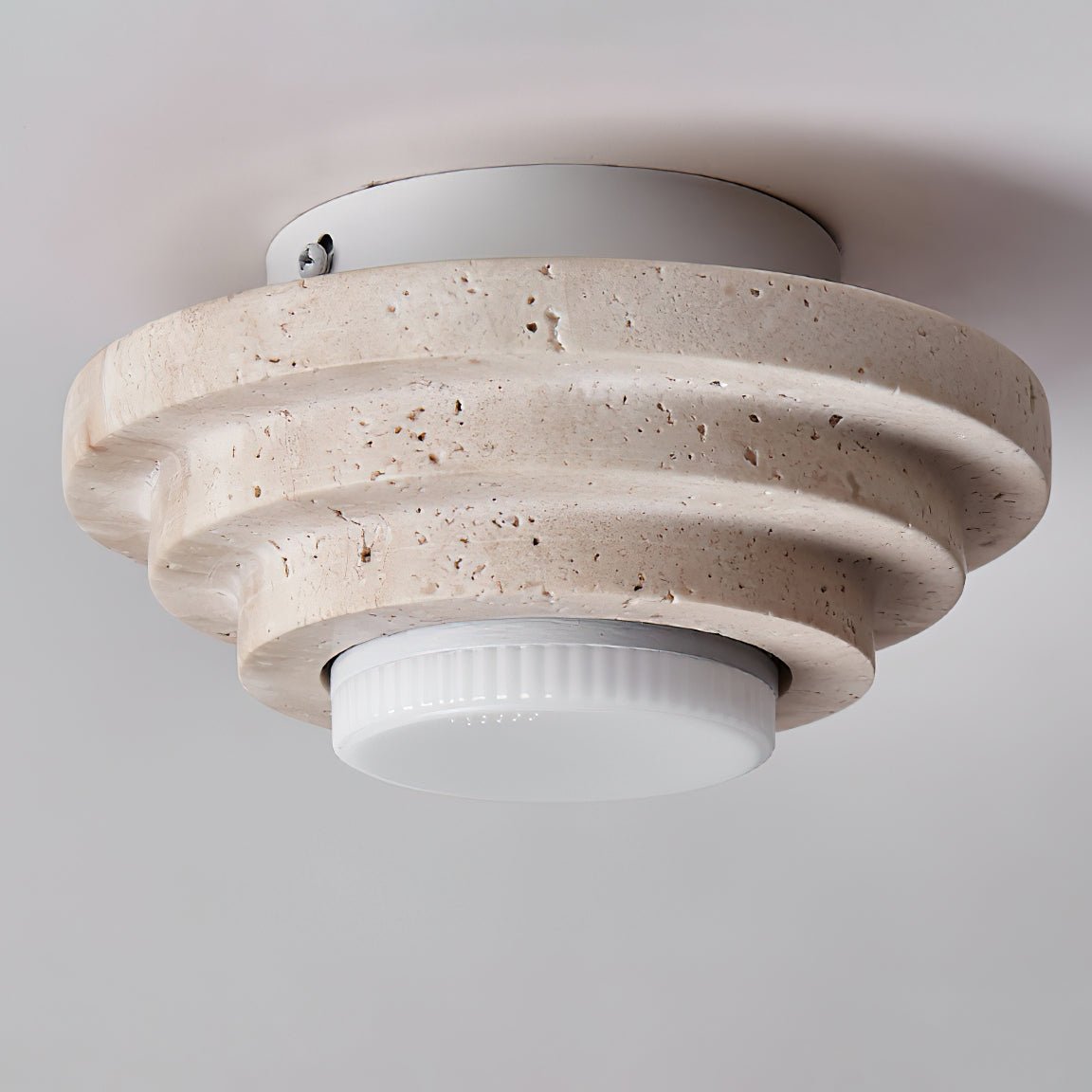 Zadoraris Tiered-Disc Travertine Ceiling Light-Neutral Decor