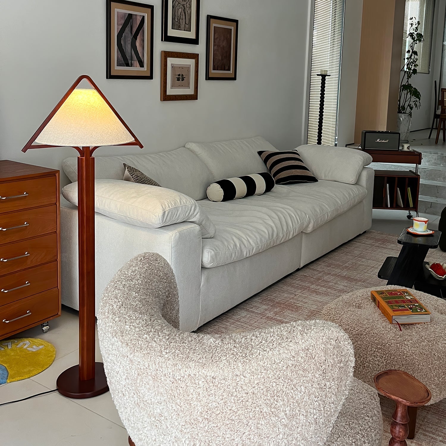 Ersolan Triangular Wood & Fabric Floor Lamp-Neutral Decor