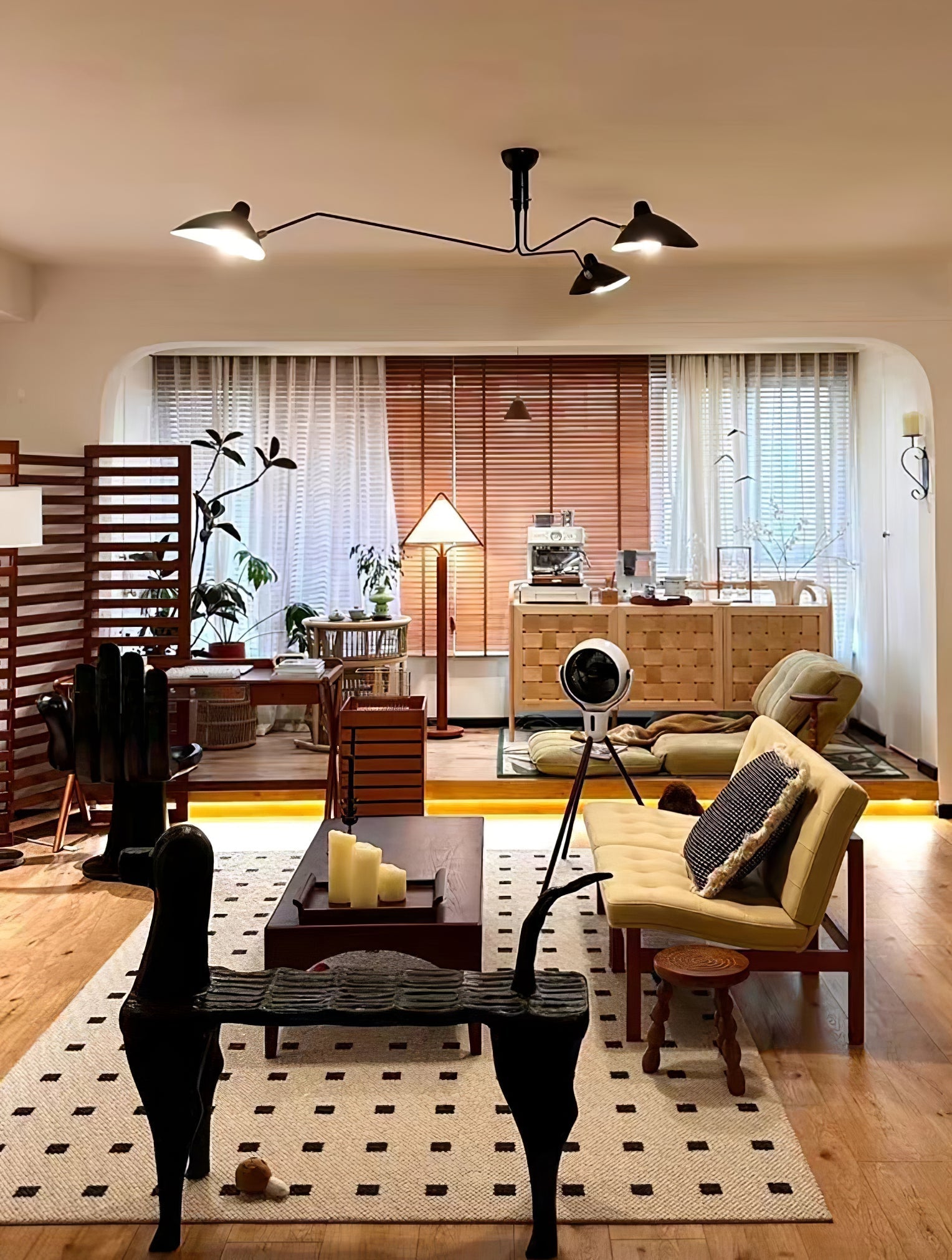 Ersolan Triangular Wood & Fabric Floor Lamp-Neutral Decor