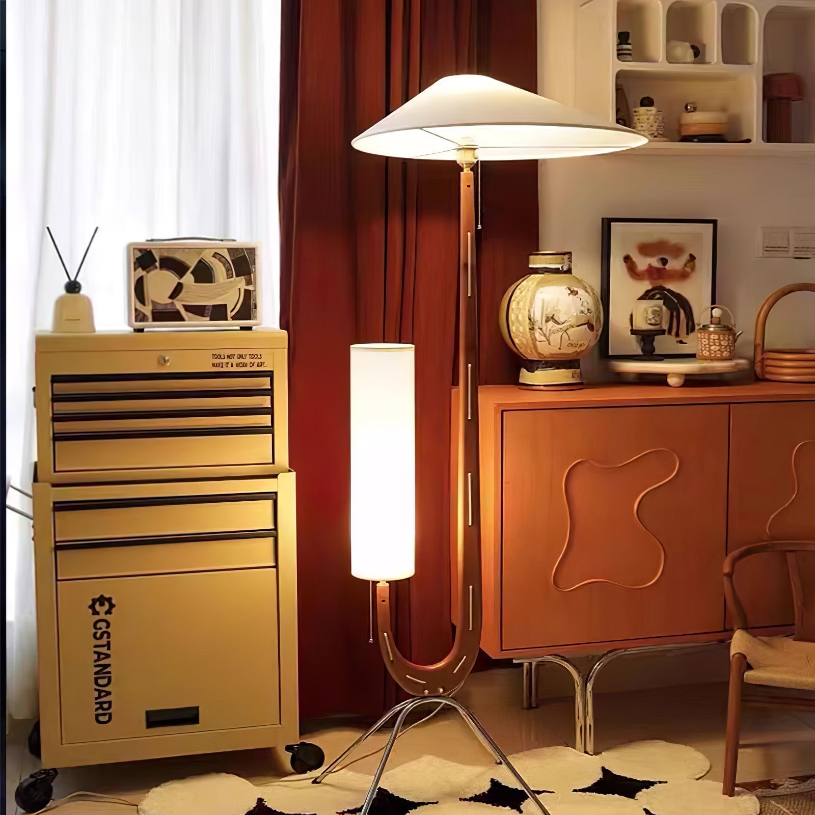 Ersolan Triangular Wood & Fabric Floor Lamp-Neutral Decor