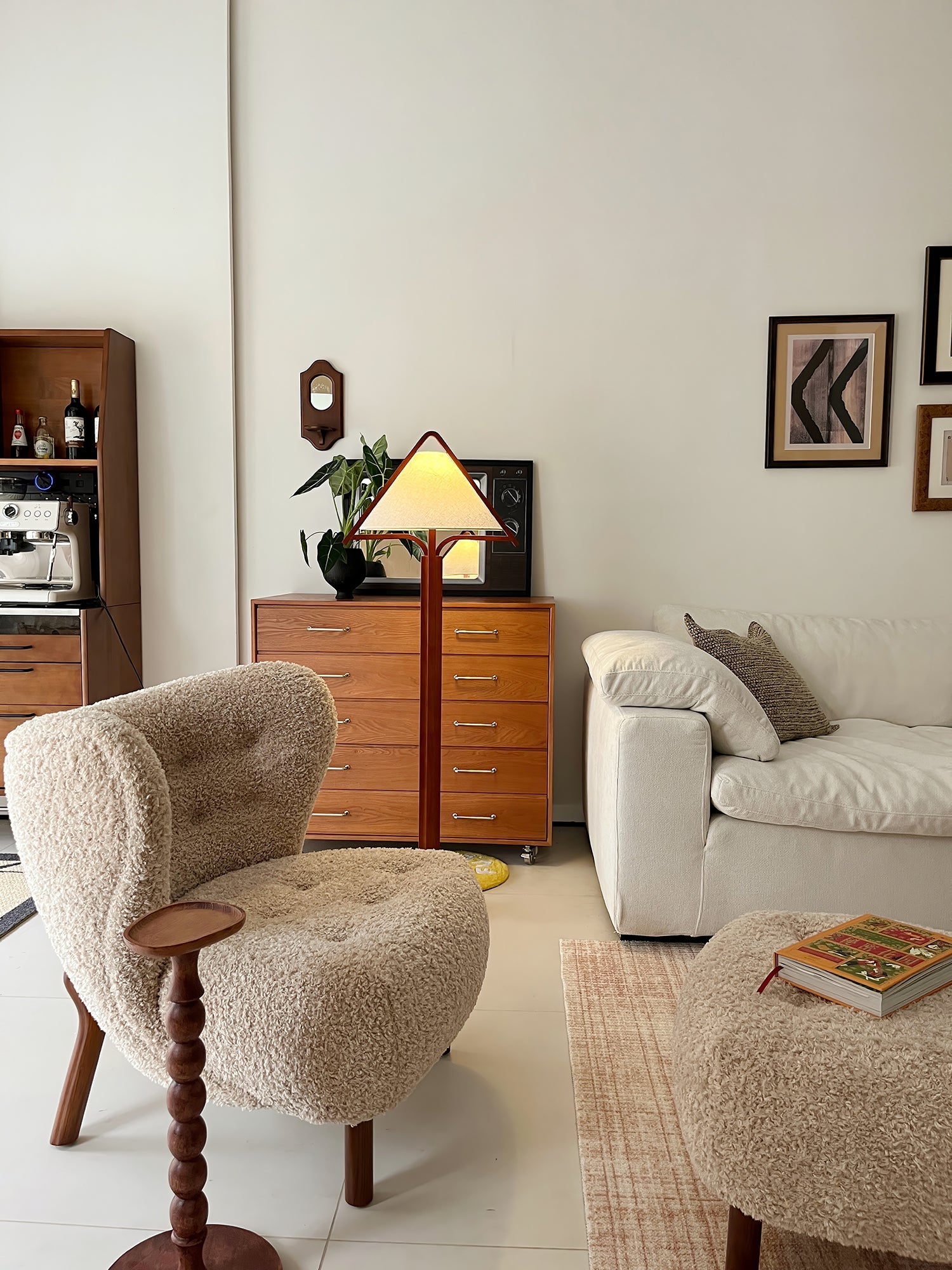 Ersolan Triangular Wood & Fabric Floor Lamp-Neutral Decor