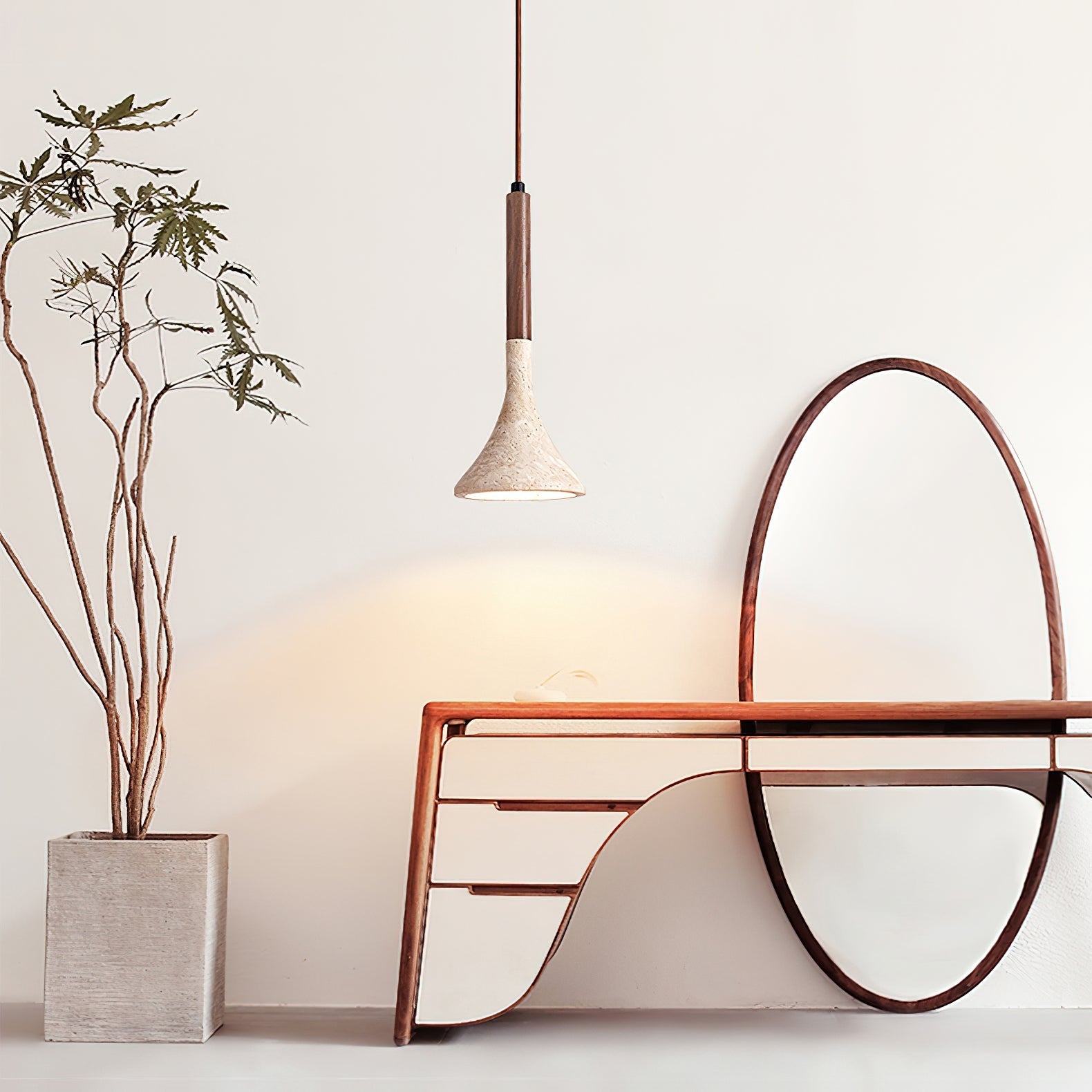 Avenq Minimalist Travertine Pendant Light-Neutral Decor