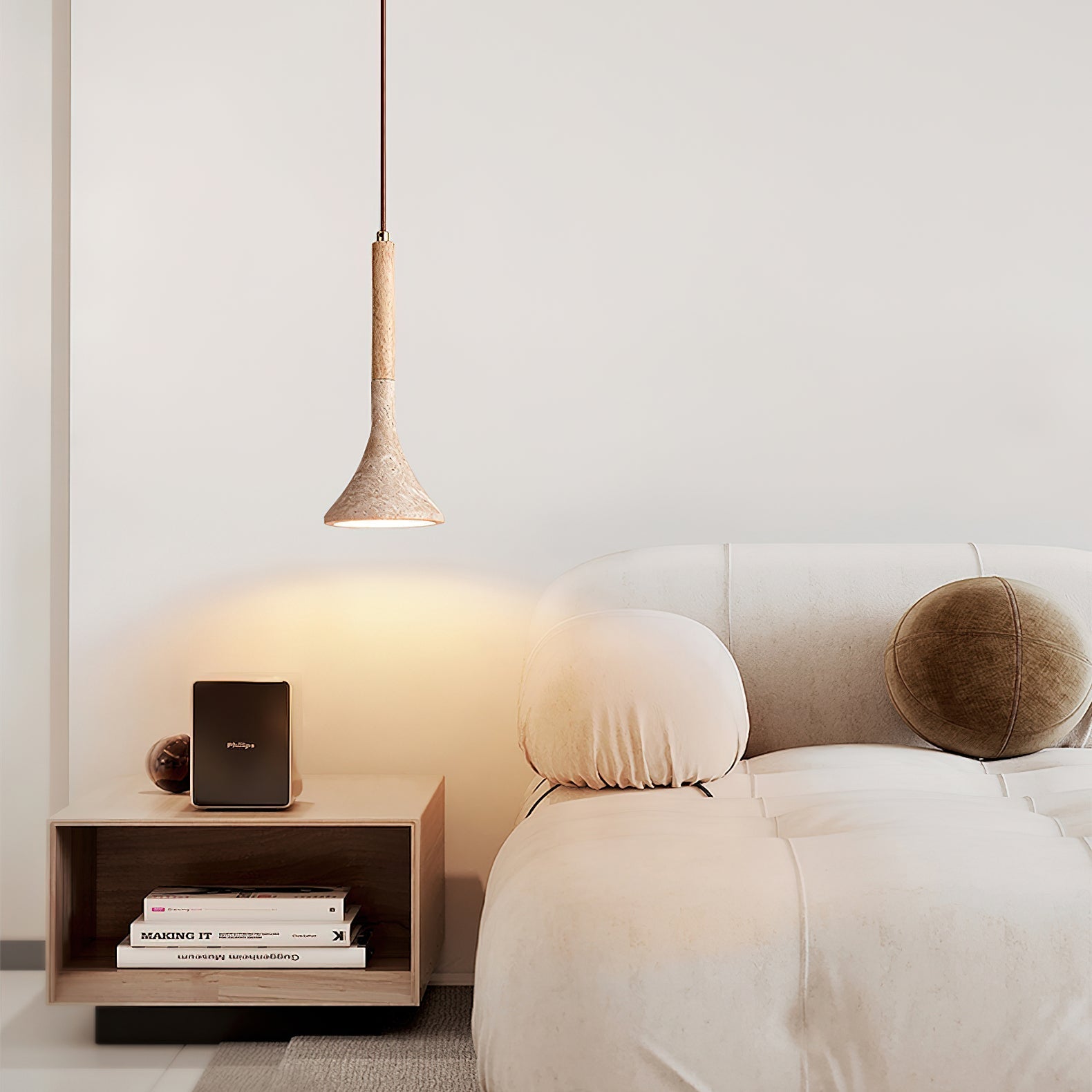 Avenq Minimalist Travertine Pendant Light-Neutral Decor