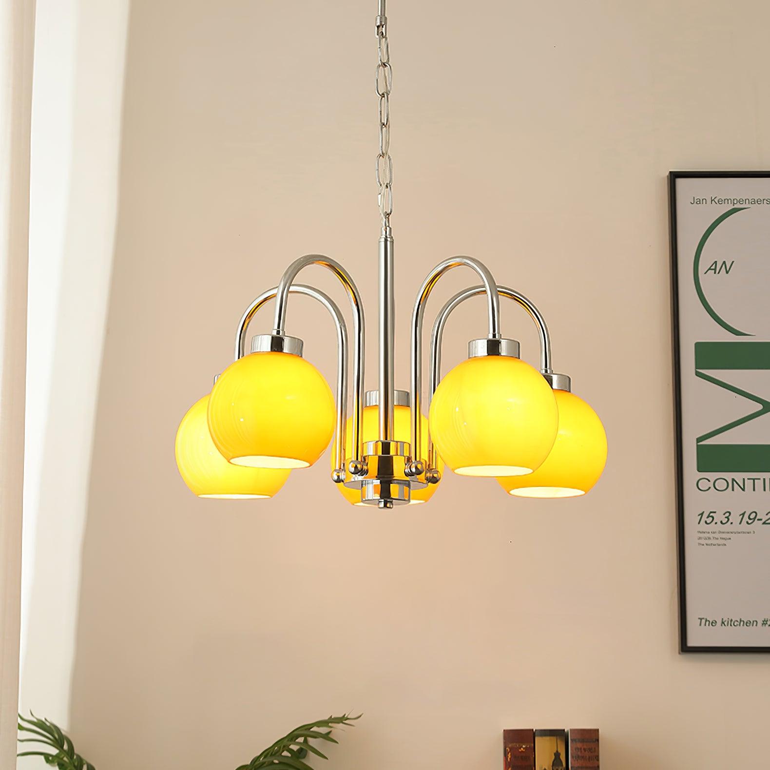 Lustra Chandelier Yellow Glass Globes-Neutral Decor