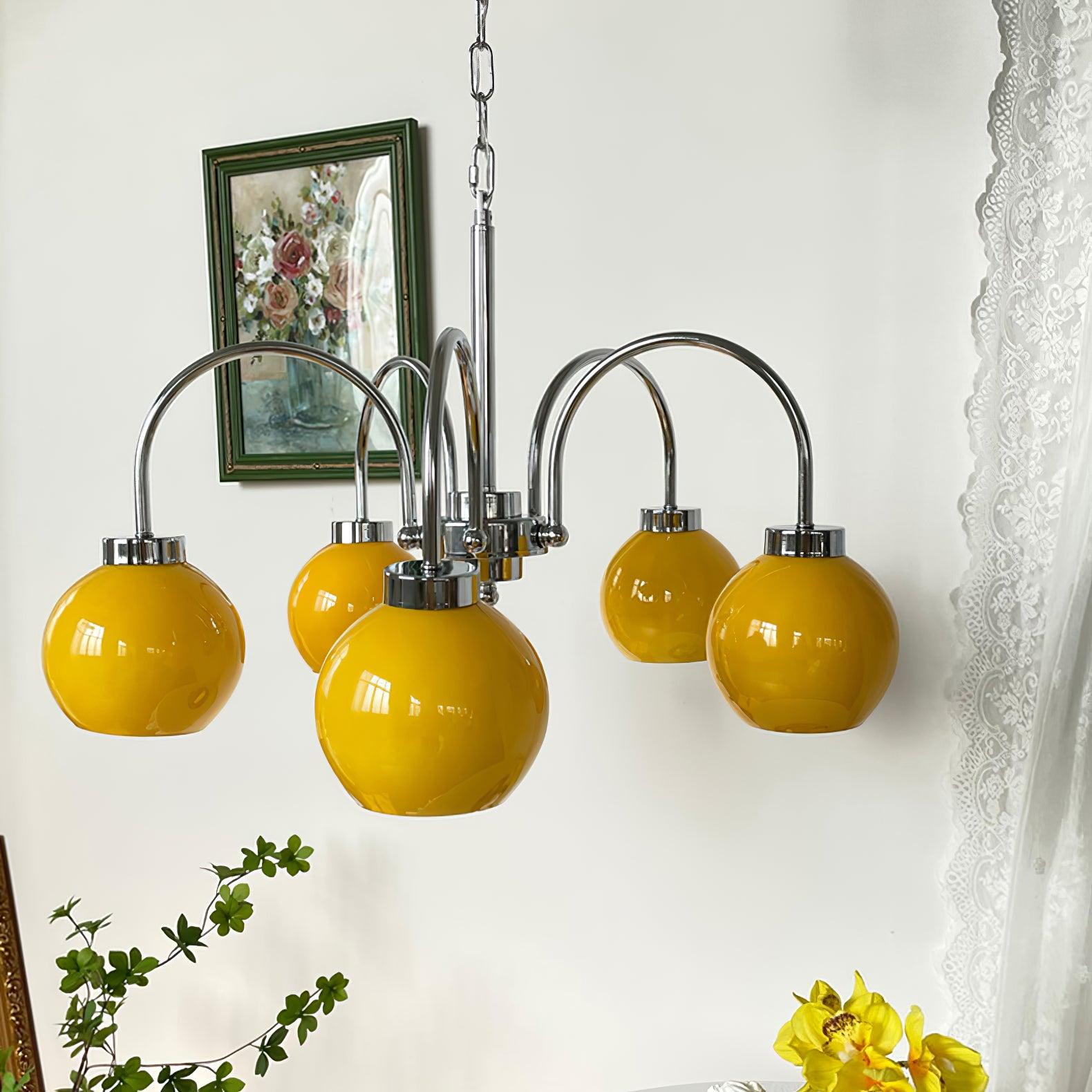Lustra Chandelier Yellow Glass Globes-Neutral Decor