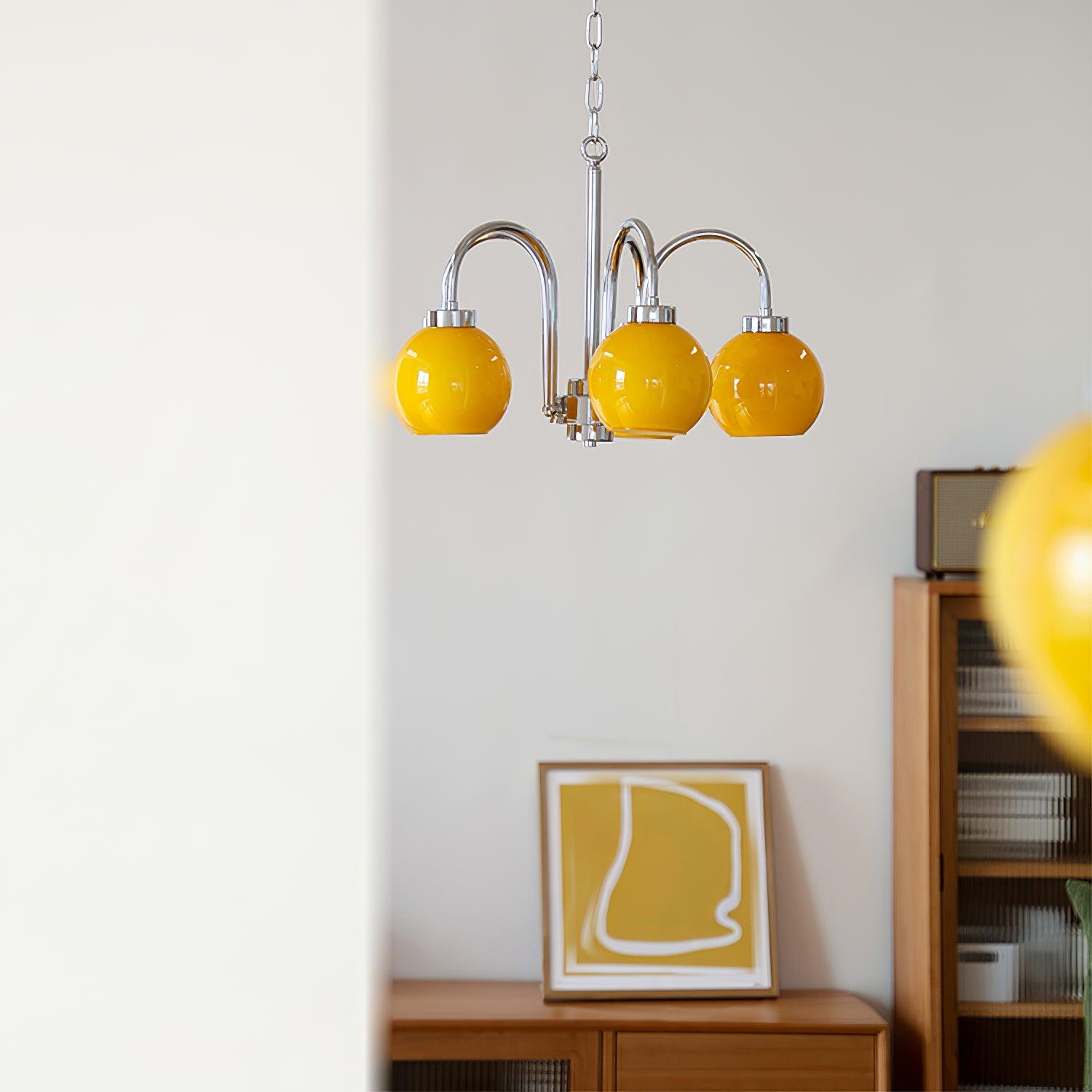 Lustra Chandelier Yellow Glass Globes-Neutral Decor