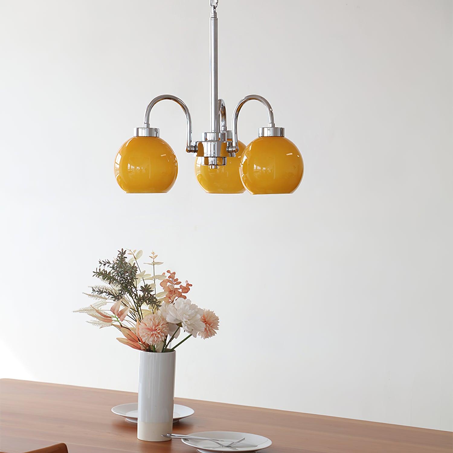 Lustra Chandelier Yellow Glass Globes-Neutral Decor