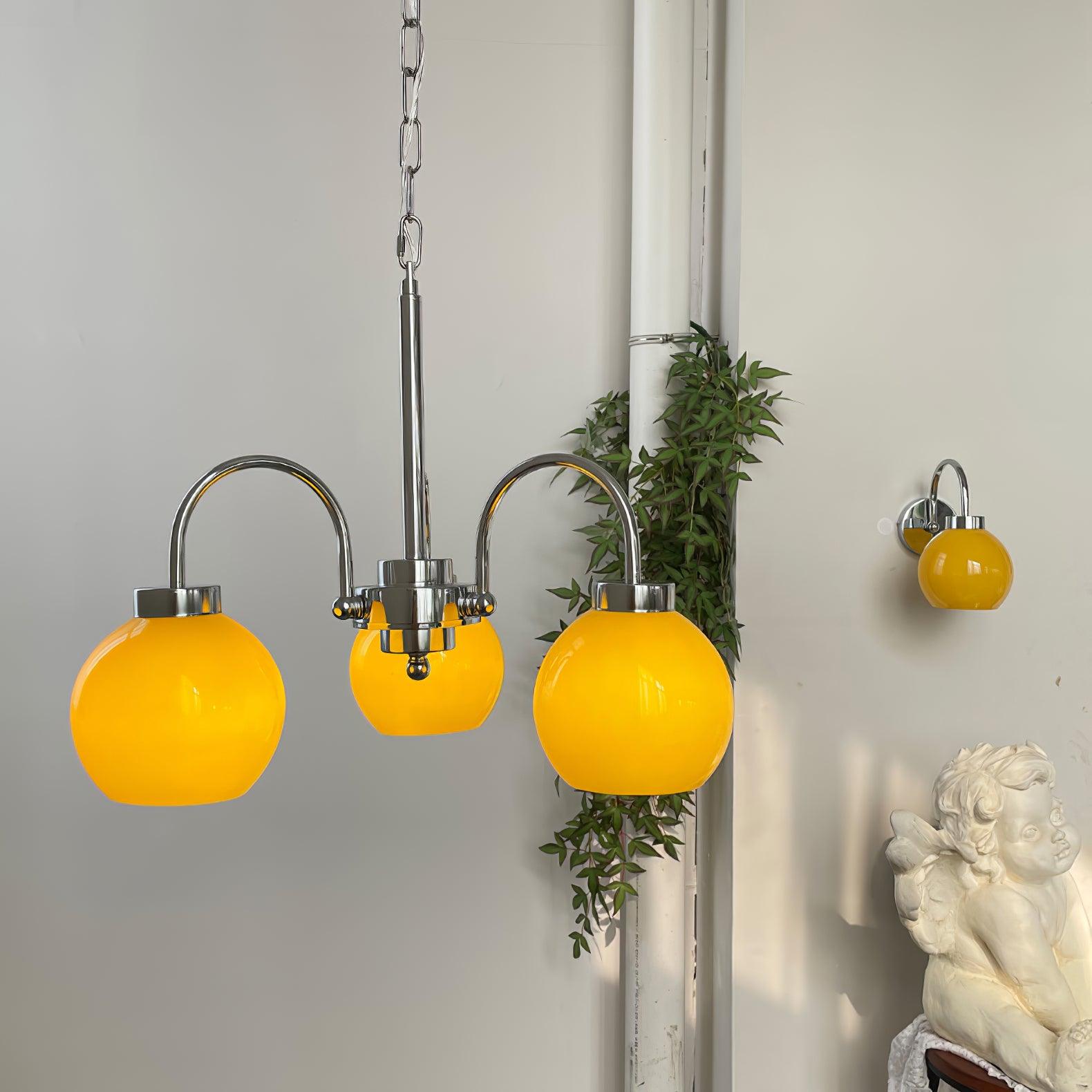 Lustra Chandelier Yellow Glass Globes-Neutral Decor