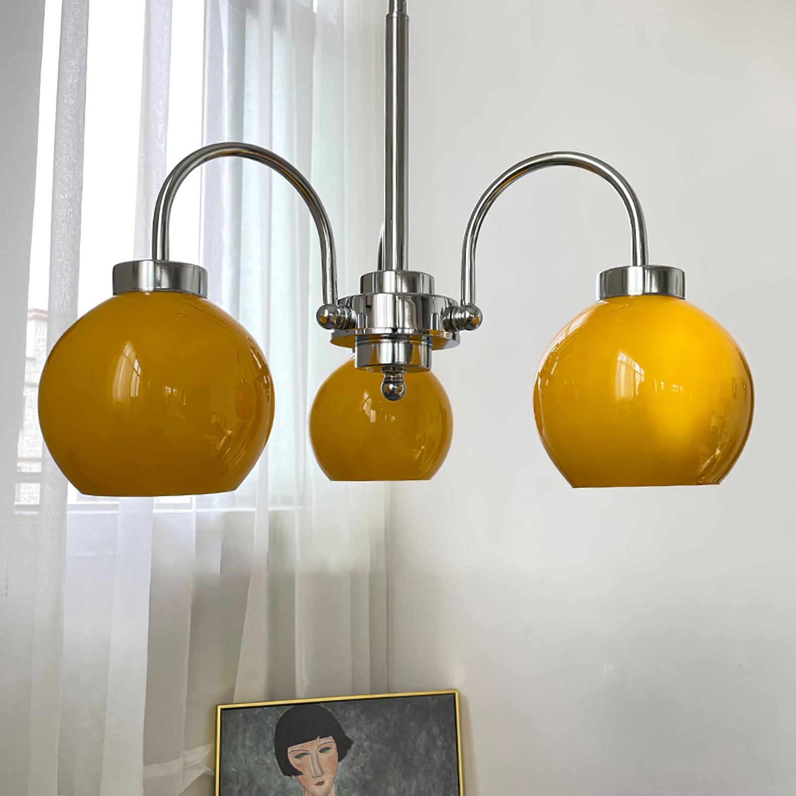 Lustra Chandelier Yellow Glass Globes-Neutral Decor