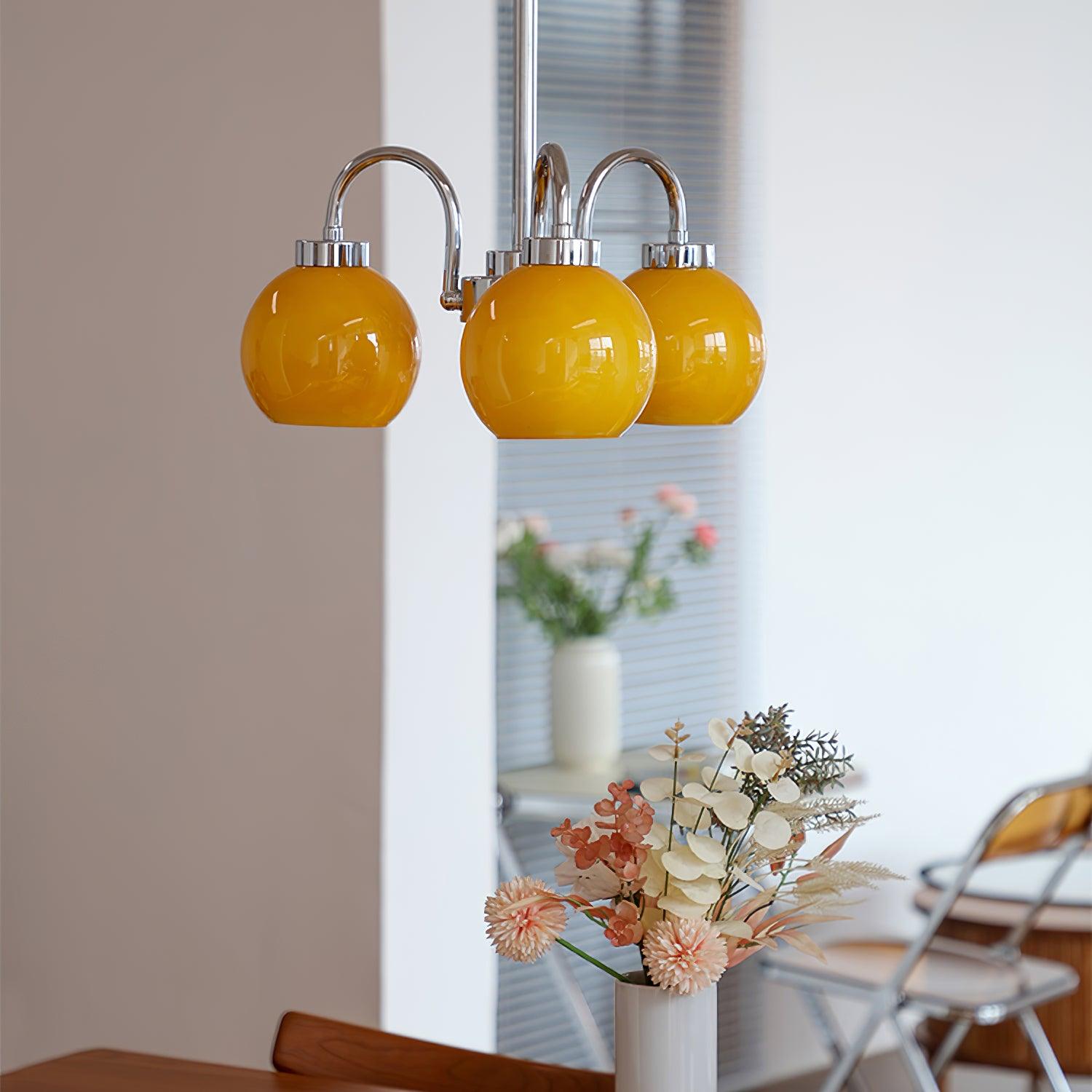 Lustra Chandelier Yellow Glass Globes-Neutral Decor