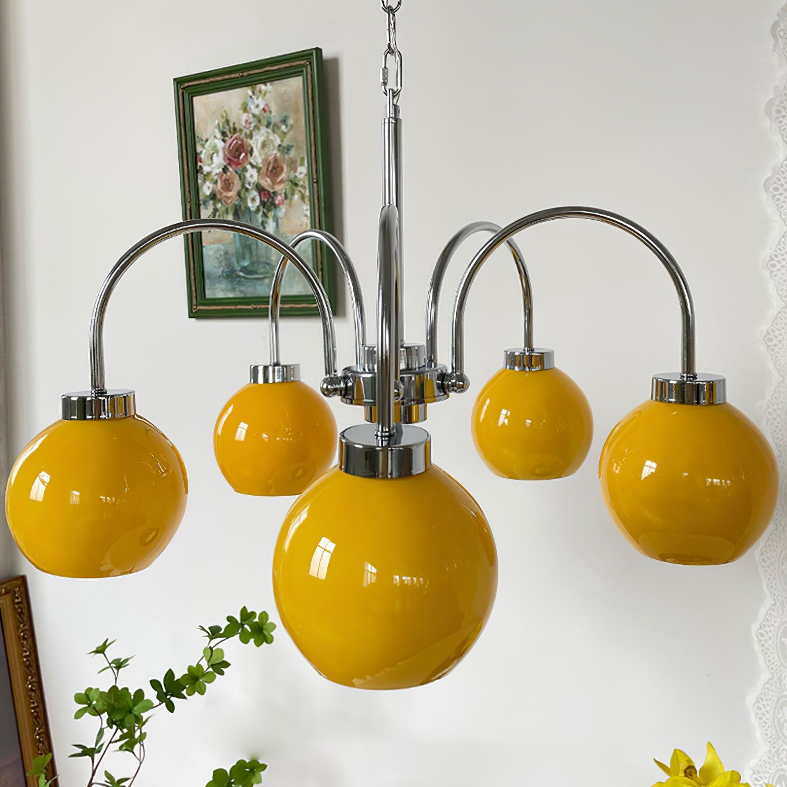 Lustra Chandelier Yellow Glass Globes-Neutral Decor