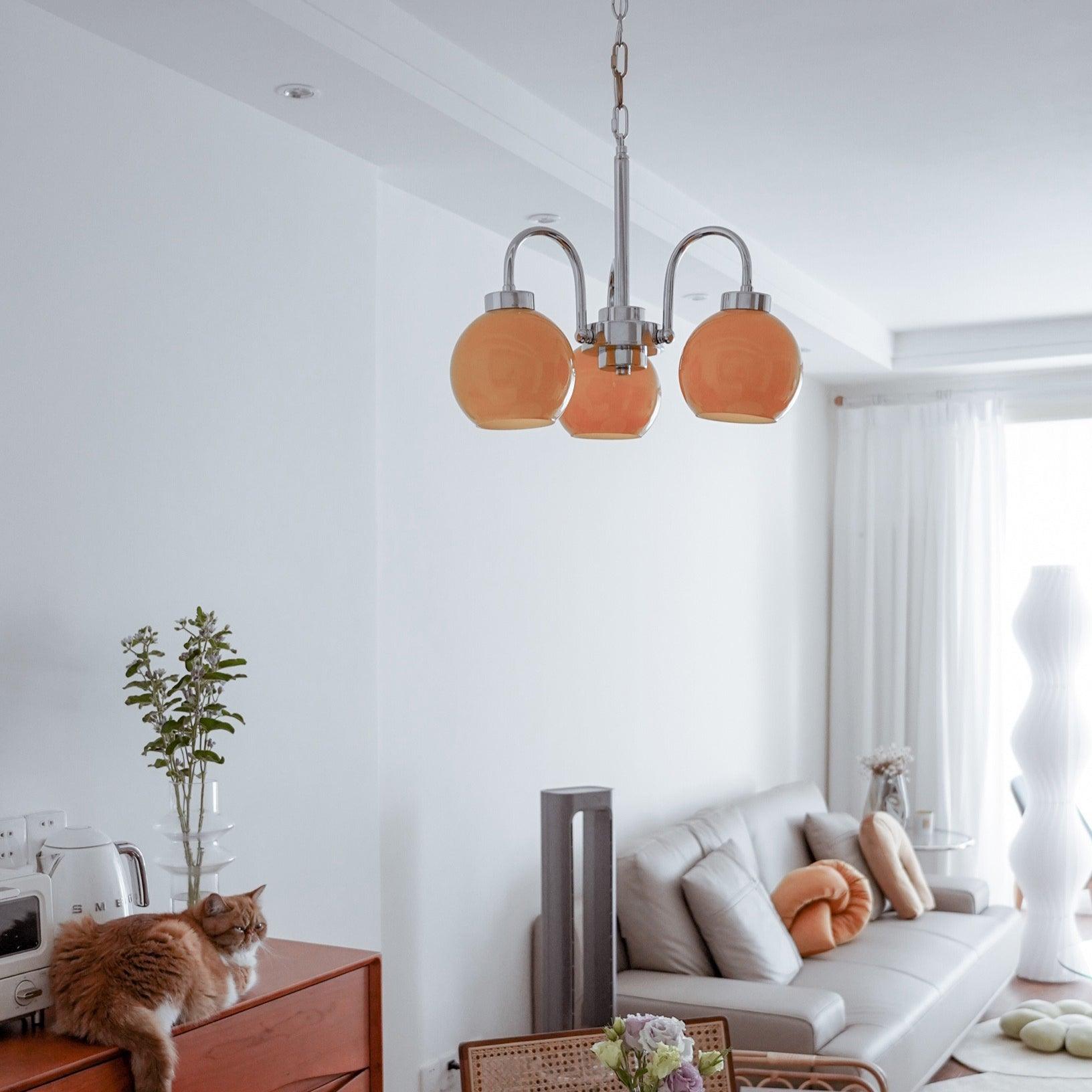 Lustra Chandelier Yellow Glass Globes-Neutral Decor