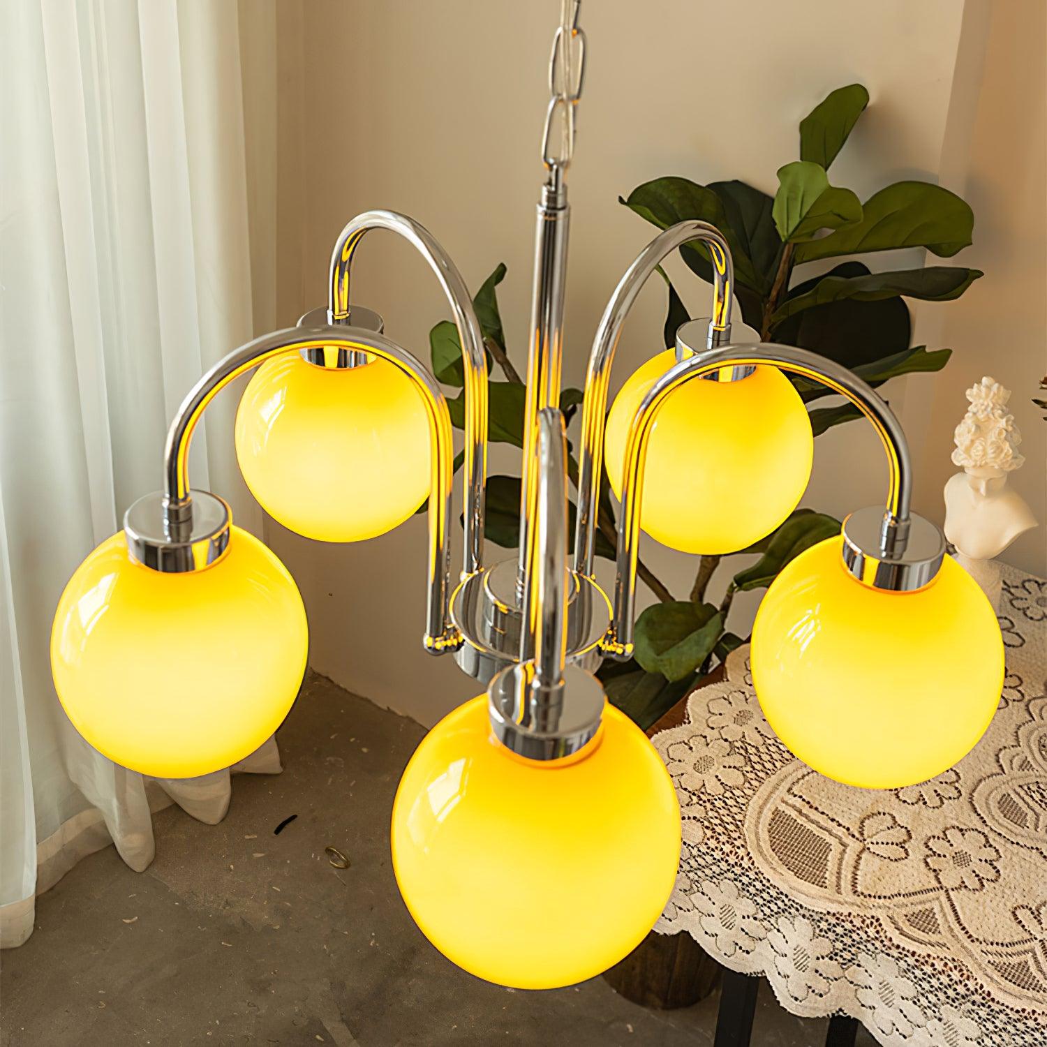 Lustra Chandelier Yellow Glass Globes-Neutral Decor