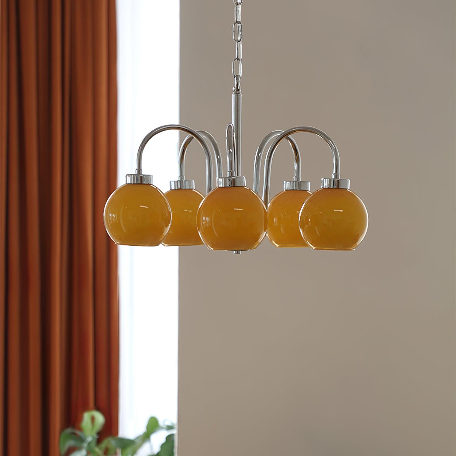 Lustra Chandelier Yellow Glass Globes-Neutral Decor