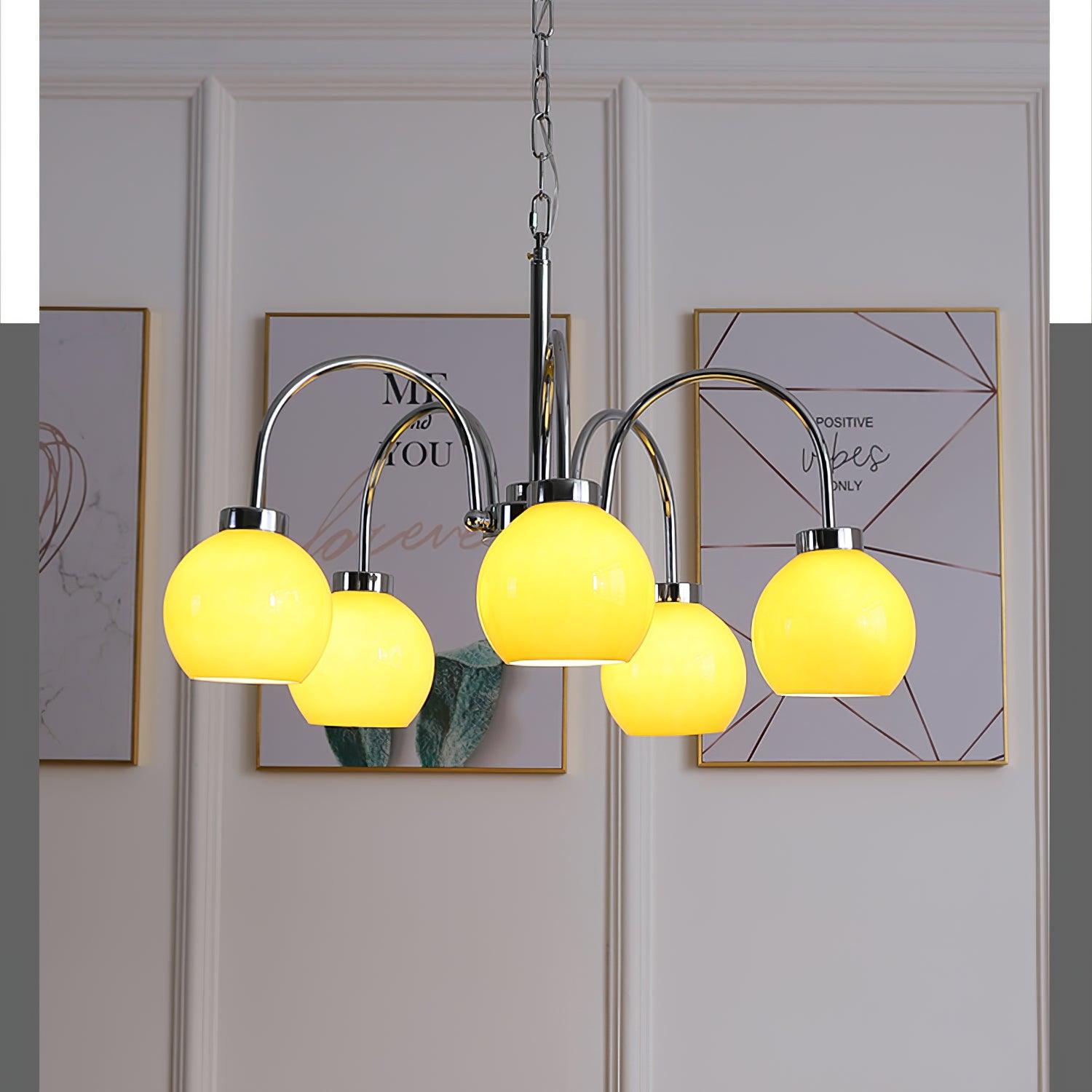Lustra Chandelier Yellow Glass Globes-Neutral Decor