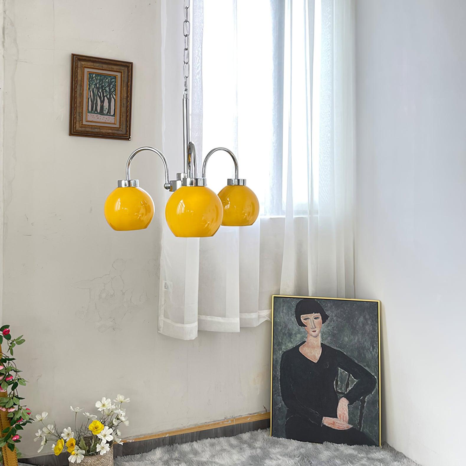 Lustra Chandelier Yellow Glass Globes-Neutral Decor