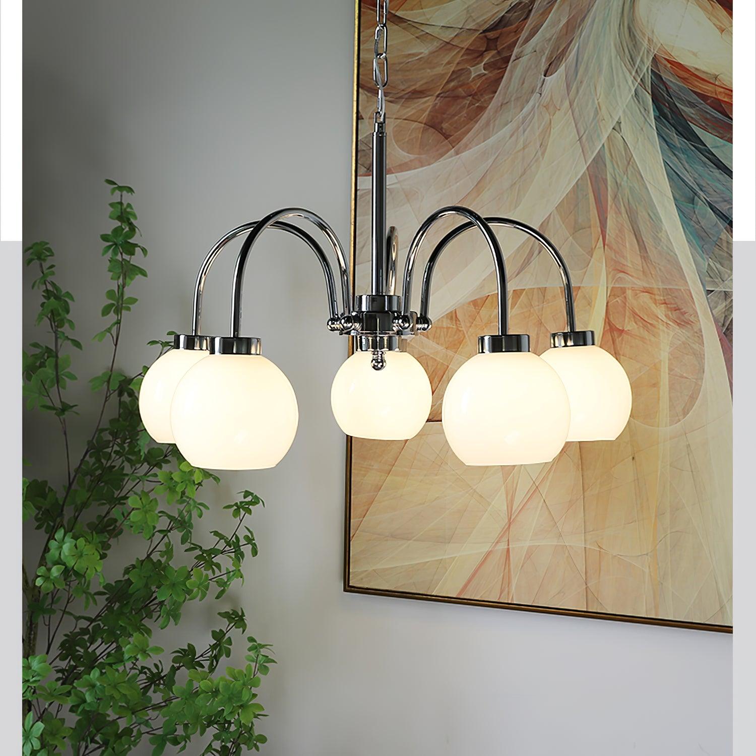 Lustra Chandelier Yellow Glass Globes-Neutral Decor