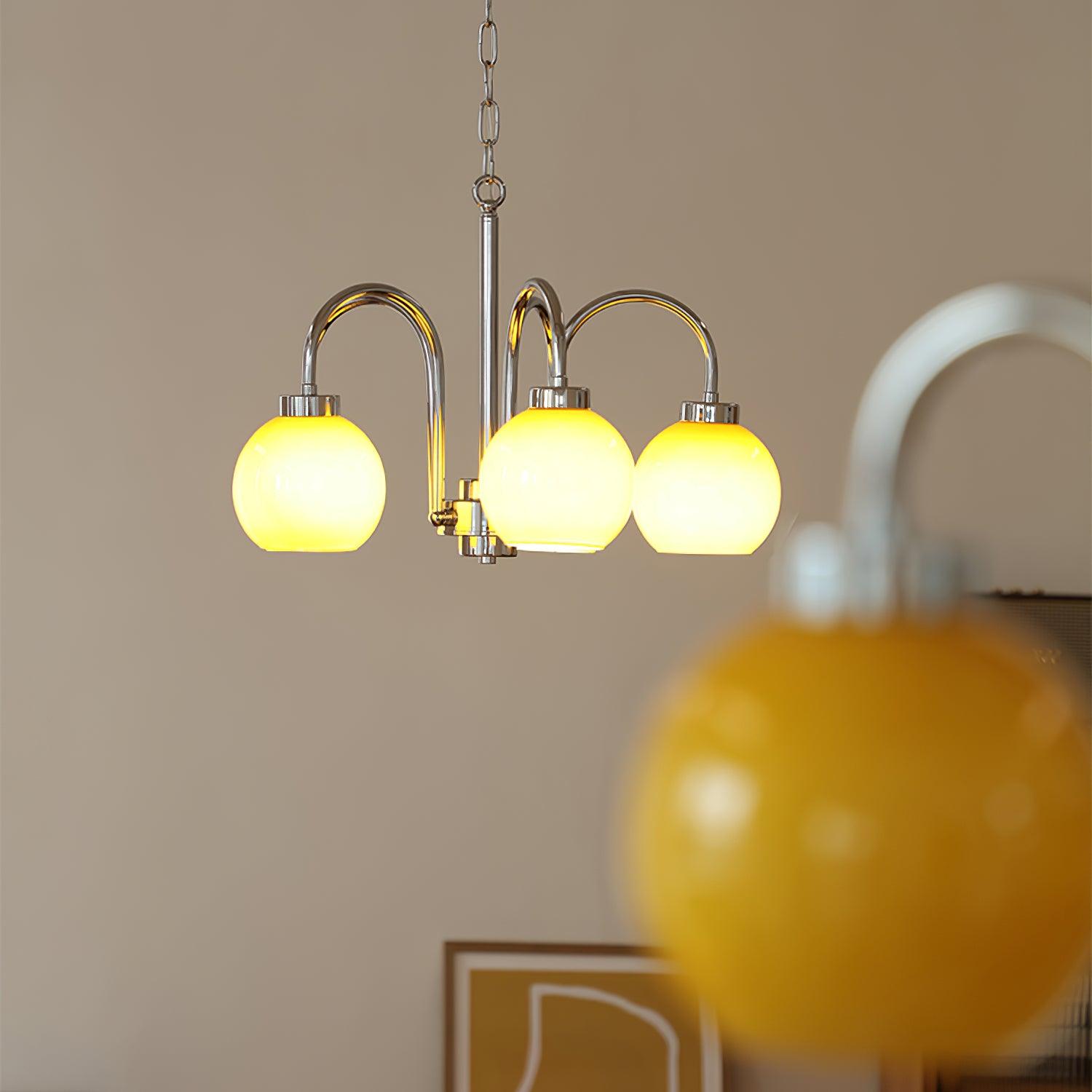 Lustra Chandelier Yellow Glass Globes-Neutral Decor