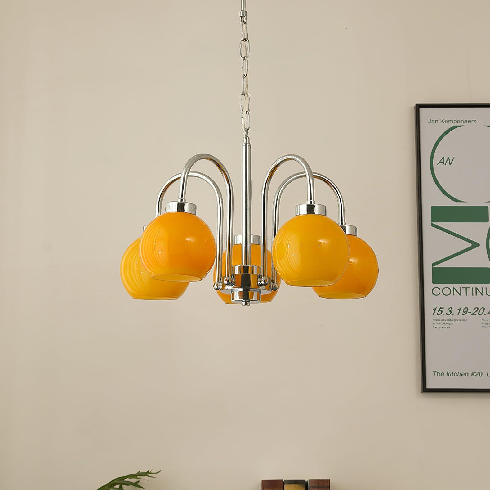 Lustra Chandelier Yellow Glass Globes-Neutral Decor