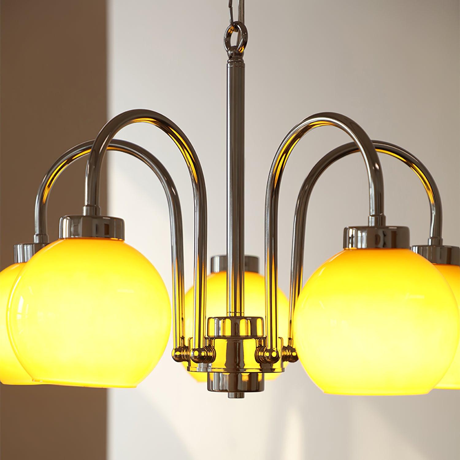 Lustra Chandelier Yellow Glass Globes-Neutral Decor