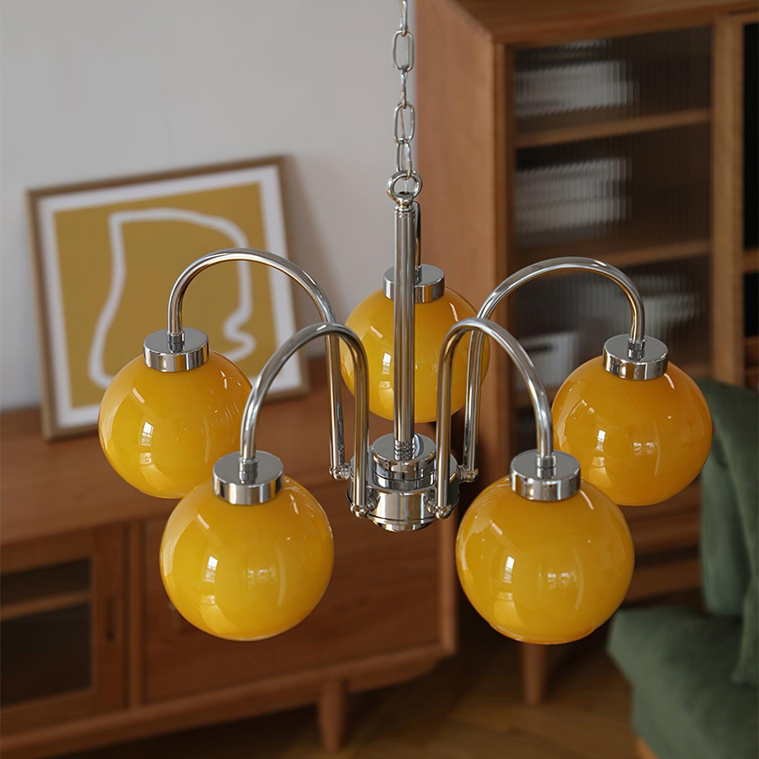 Lustra Chandelier Yellow Glass Globes-Neutral Decor