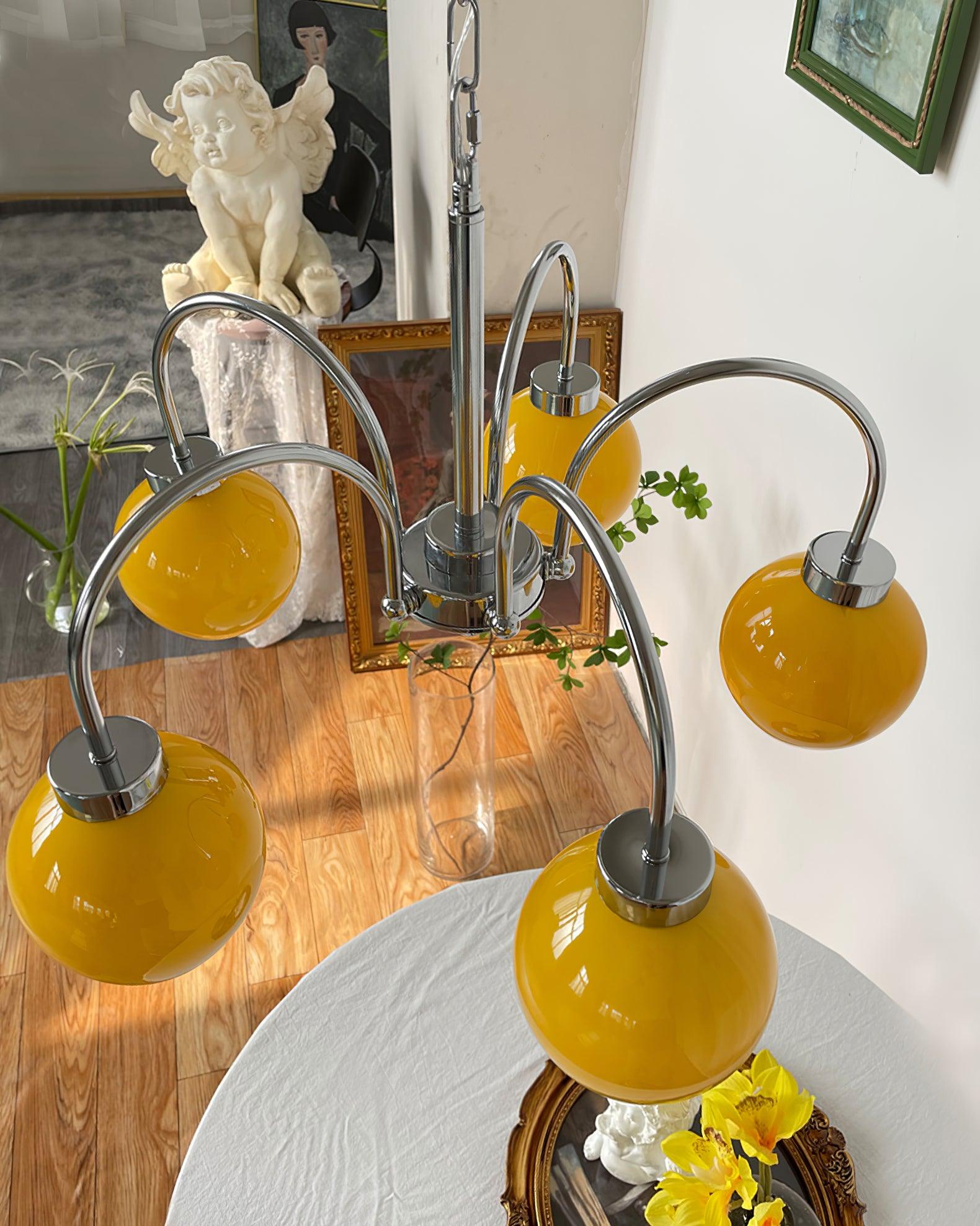 Lustra Chandelier Yellow Glass Globes-Neutral Decor