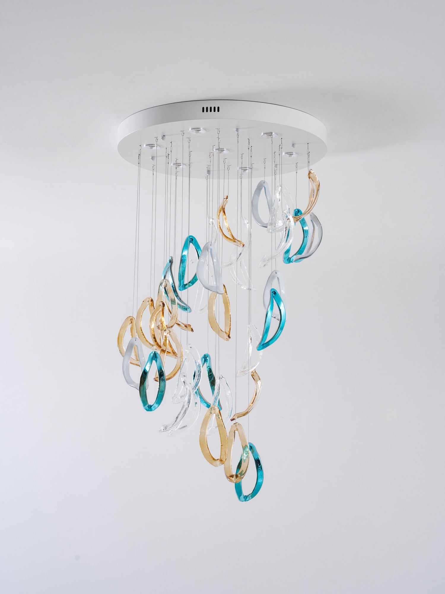 Aqua Ripple Glass Art Customize Chandelier-Neutral Decor