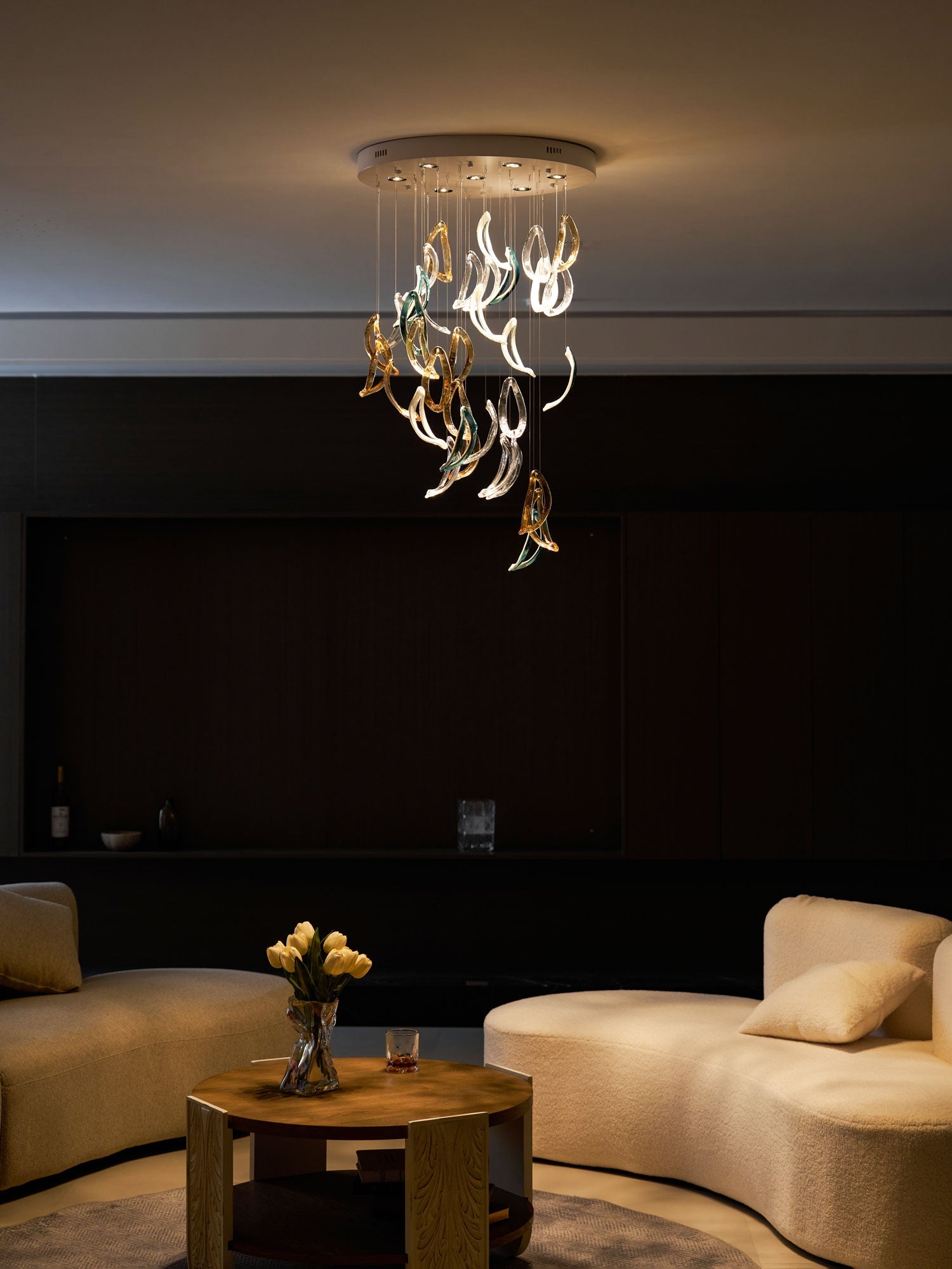 Aqua Ripple Glass Art Customize Chandelier-Neutral Decor