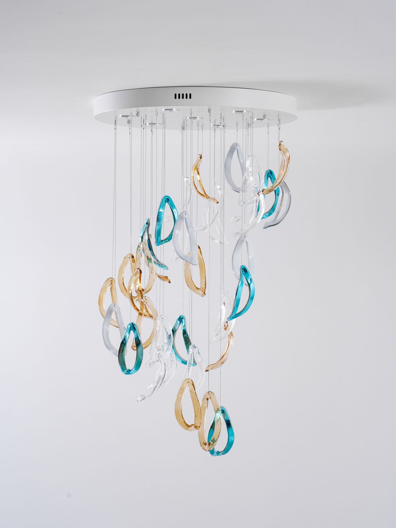 Aqua Ripple Glass Art Customize Chandelier-Neutral Decor