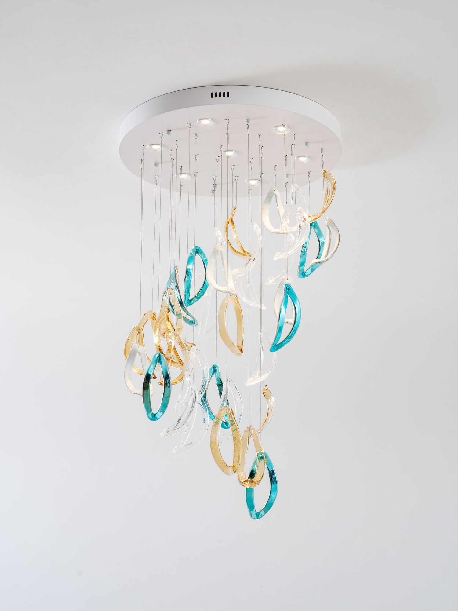 Aqua Ripple Glass Art Customize Chandelier-Neutral Decor