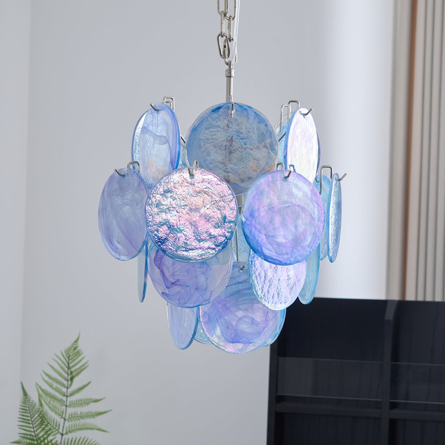Eclion Chandelier Aqua Blue Murano Glass Disc Coastal-Neutral Decor
