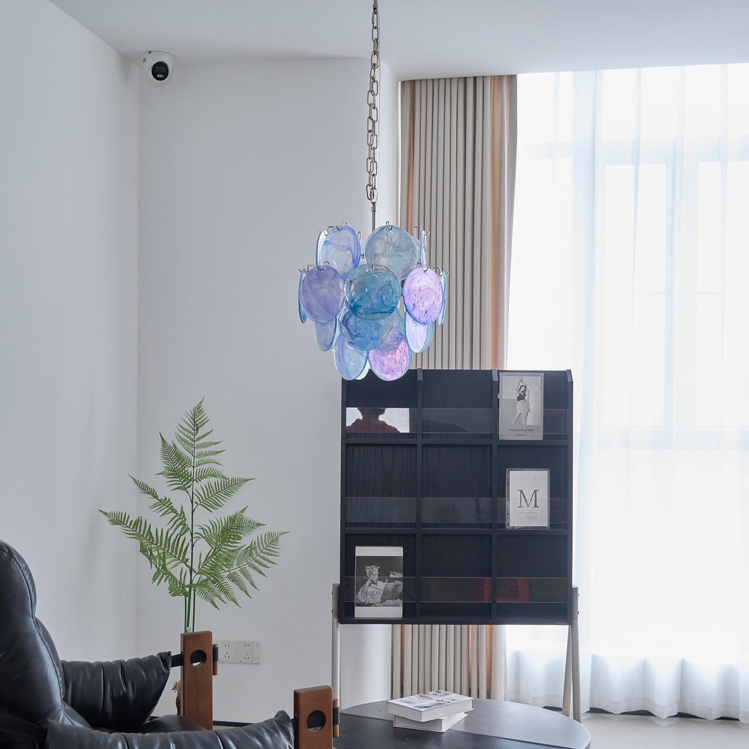 Eclion Chandelier Aqua Blue Murano Glass Disc Coastal-Neutral Decor