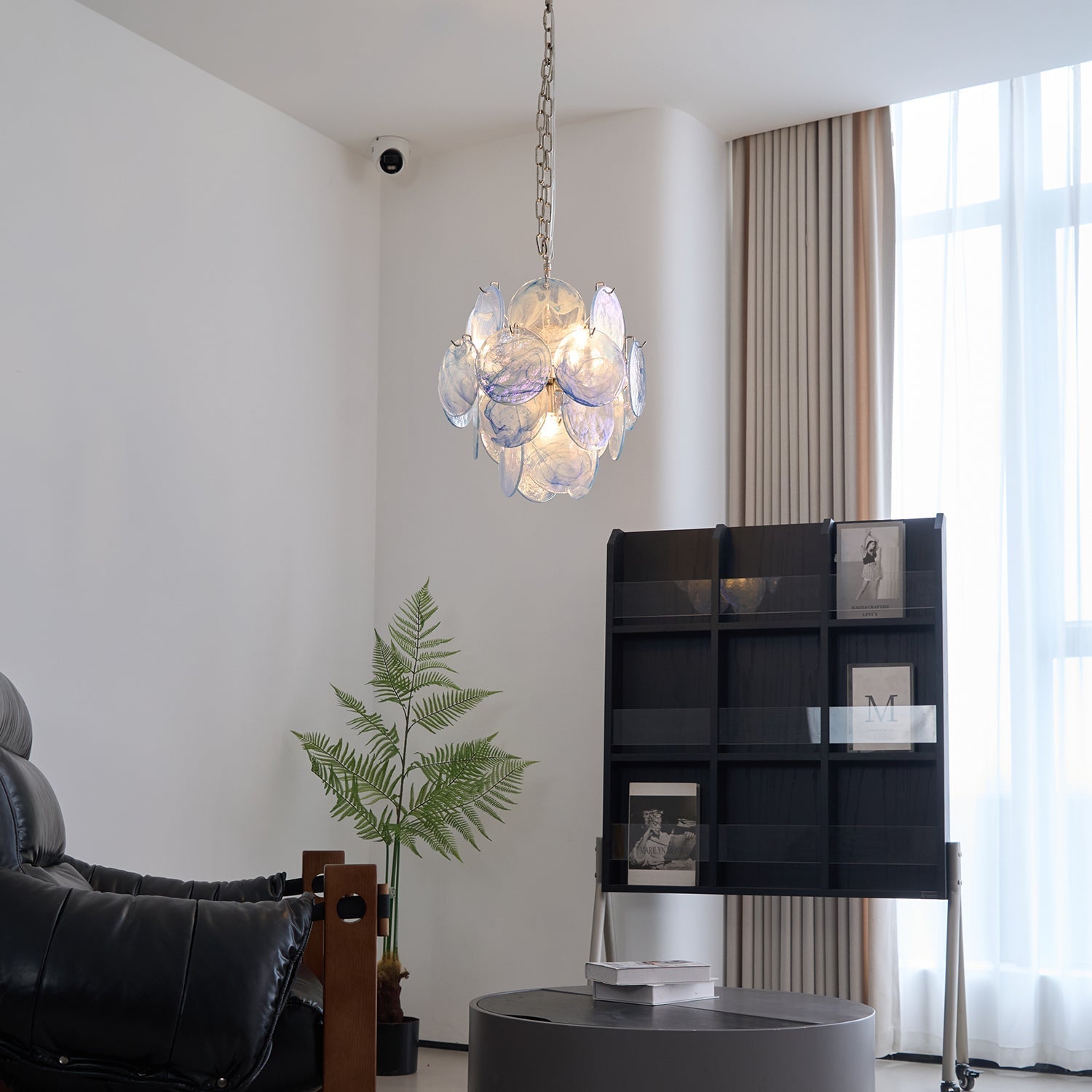 Eclion Chandelier Aqua Blue Murano Glass Disc Coastal-Neutral Decor
