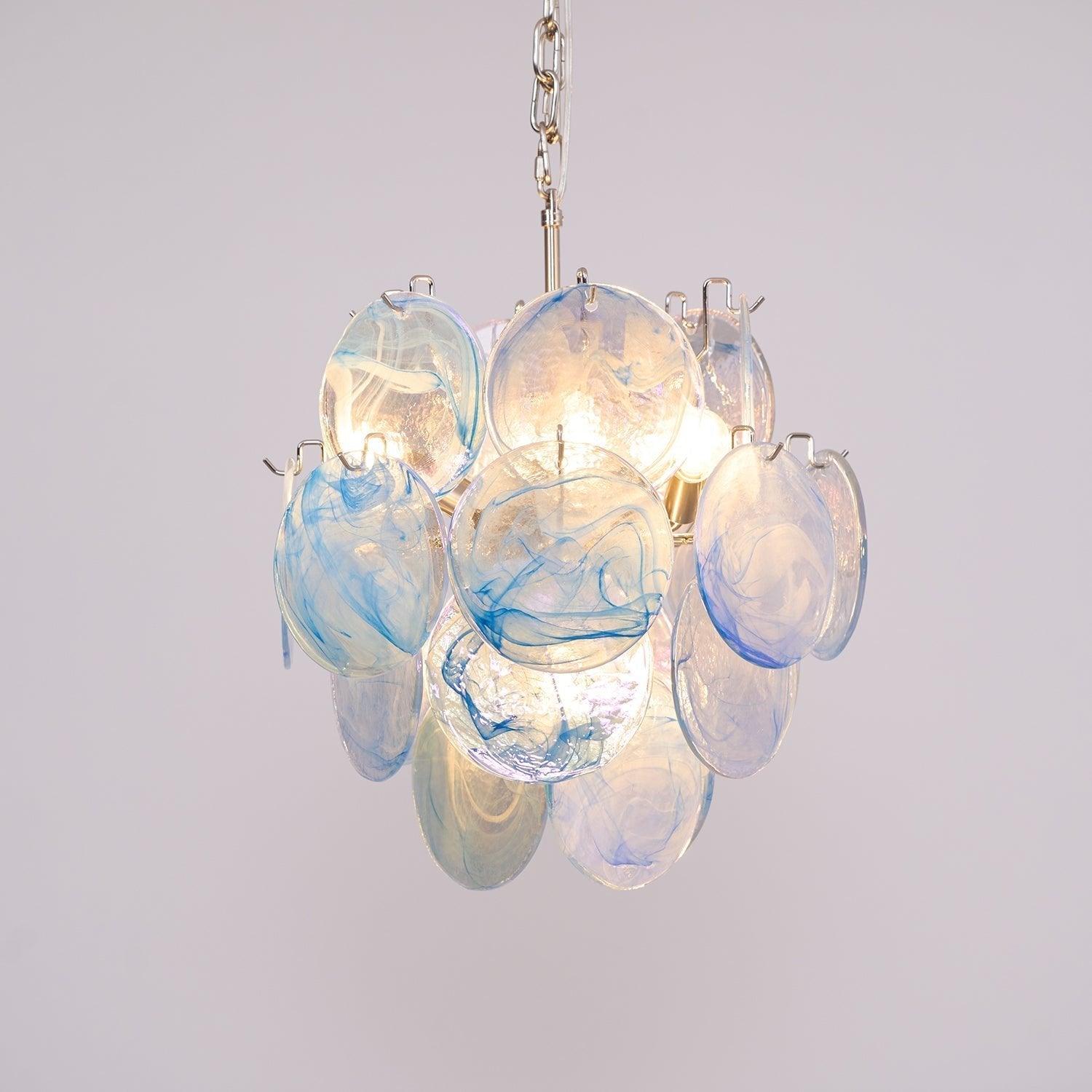 Eclion Chandelier Aqua Blue Murano Glass Disc Coastal-Neutral Decor