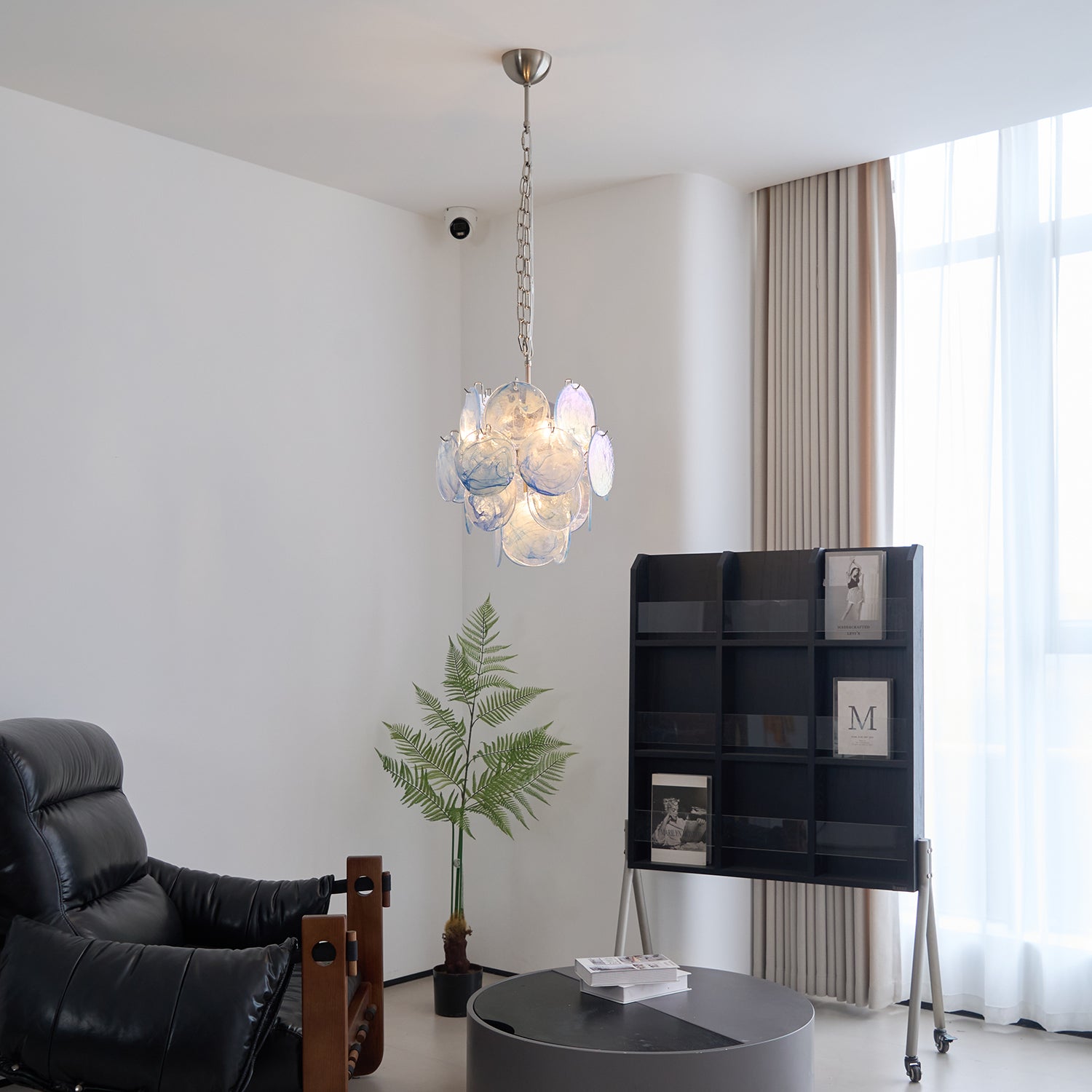 Eclion Chandelier Aqua Blue Murano Glass Disc Coastal-Neutral Decor