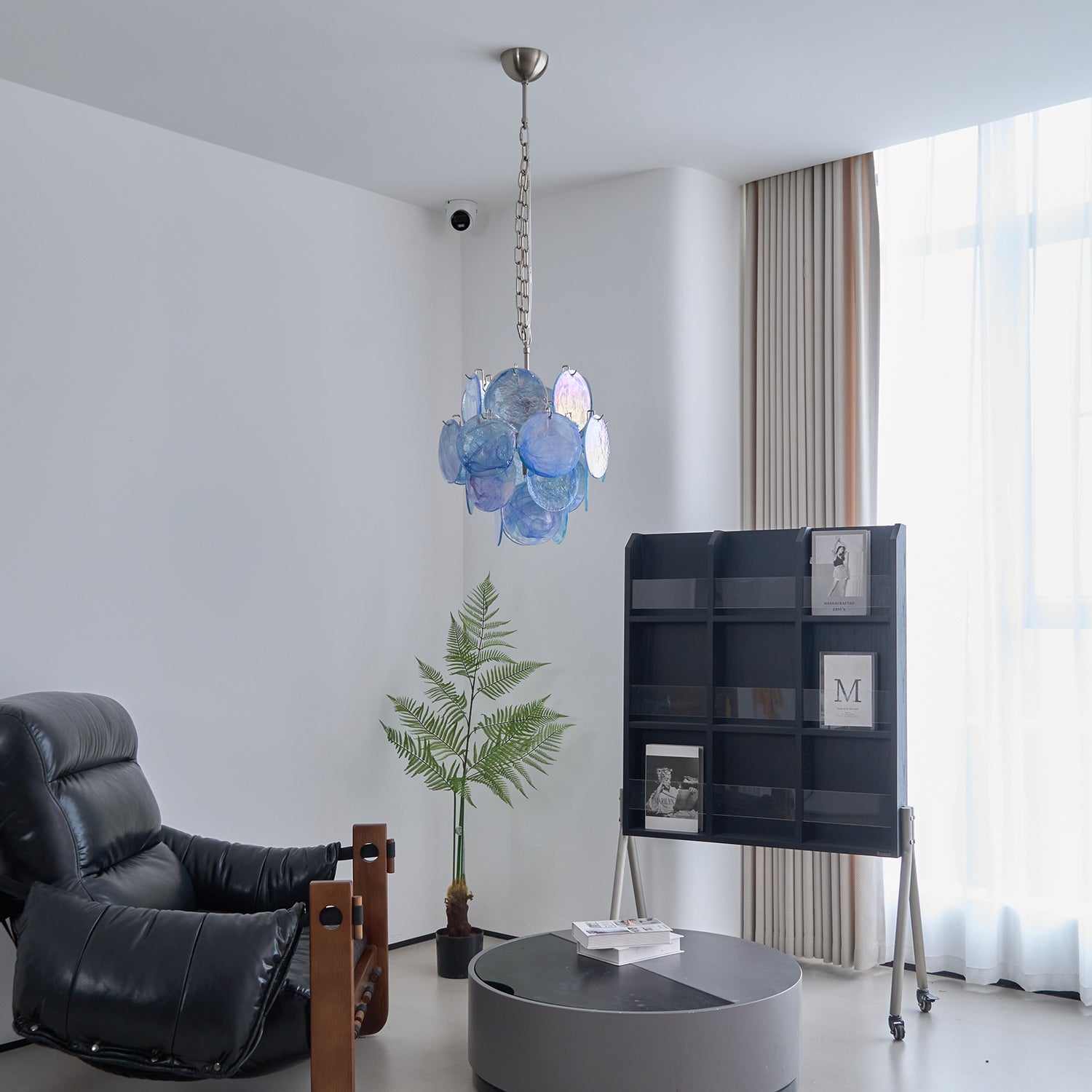 Eclion Chandelier Aqua Blue Murano Glass Disc Coastal-Neutral Decor