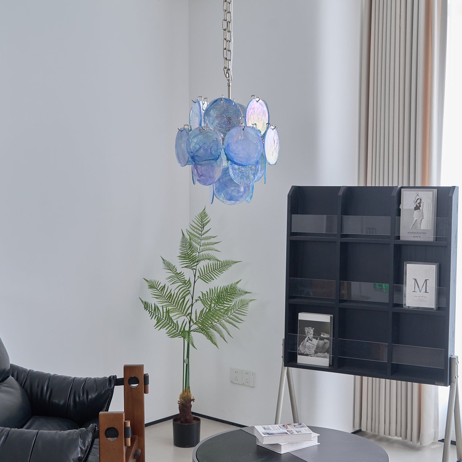 Eclion Chandelier Aqua Blue Murano Glass Disc Coastal-Neutral Decor